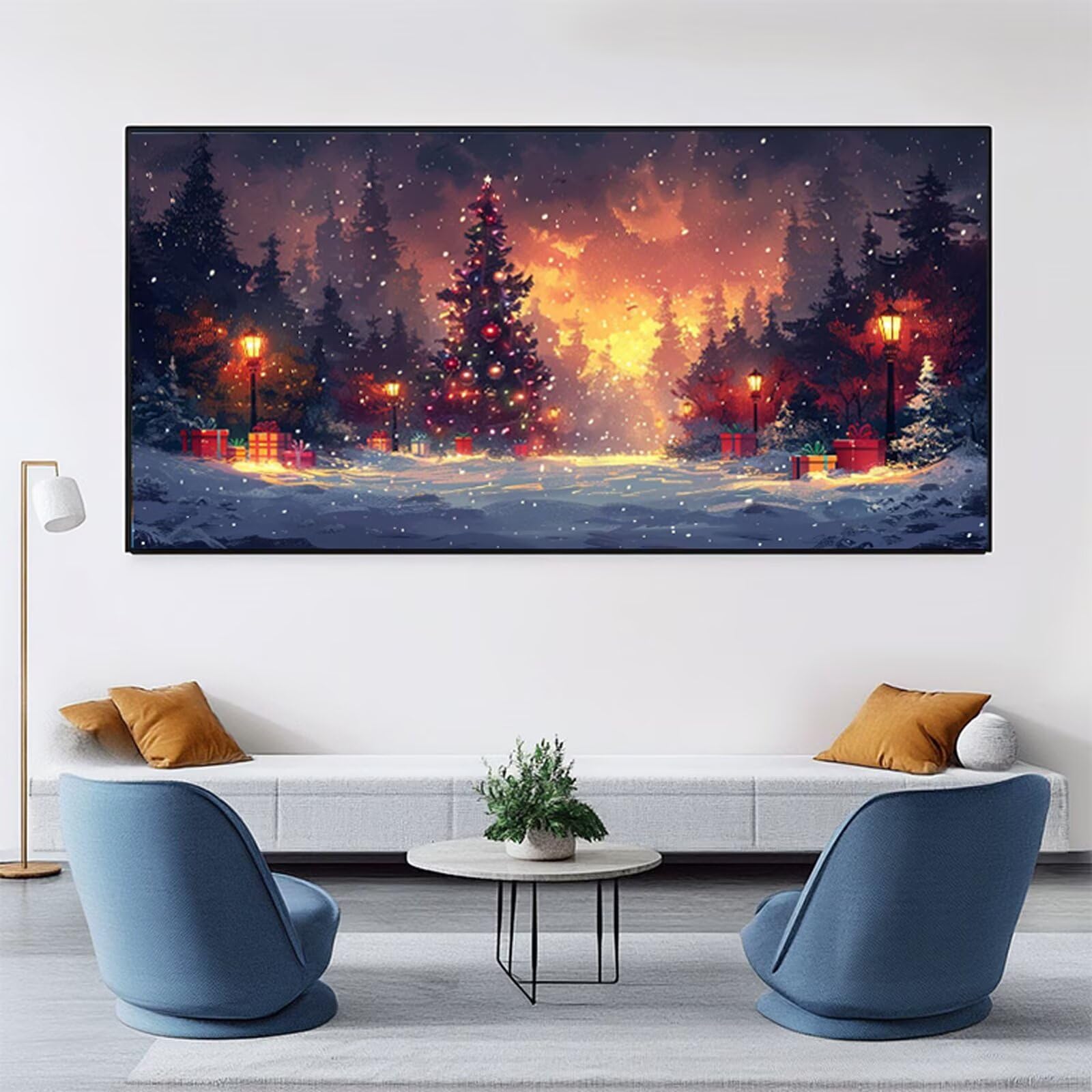 Peinture Numero Arbre De Noël Peinture par Numero Adulte Hiver Paint by Numbers for Adults, Numéro D'Art Kit avec Pinceaux et Acryliques, Activité Pour Décoration Maison 100x200cm (Sans Cadre) RB-616