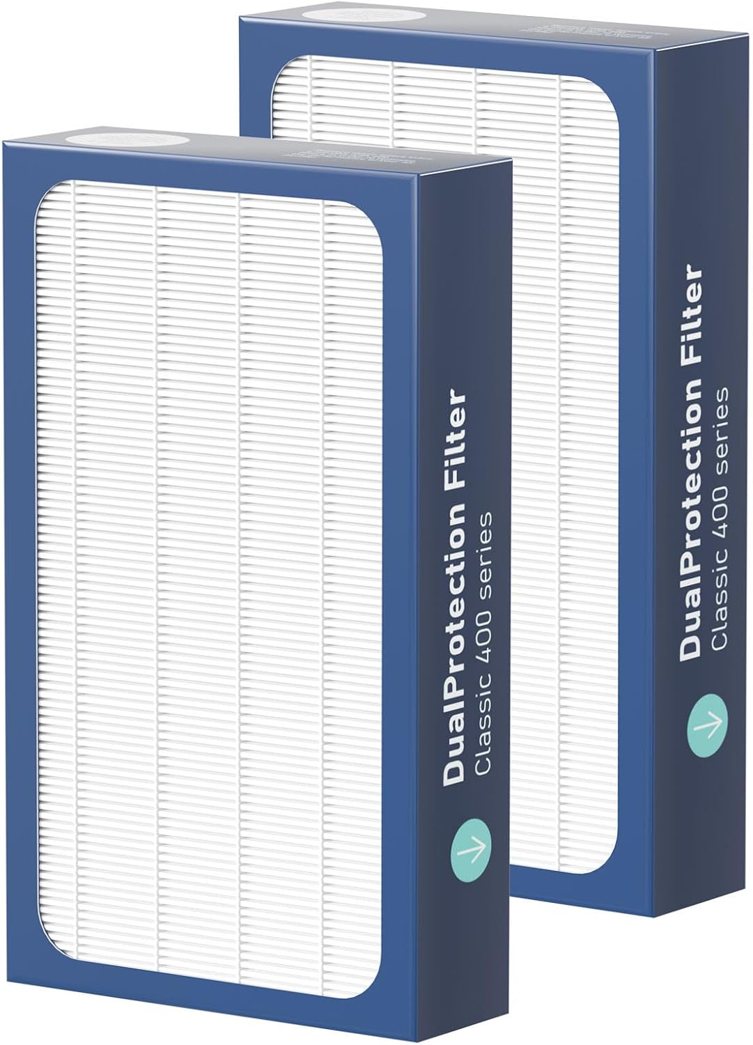 Classic 400 Series DualProtection Filter Replacement Compatible with BLUEAIR Classic 400 Series Air Cleaner Purifiers, 480i, 402, 403, 405, 410, 450E, 455EB, HEPA Filter with Activated Carbon, 2 Pack