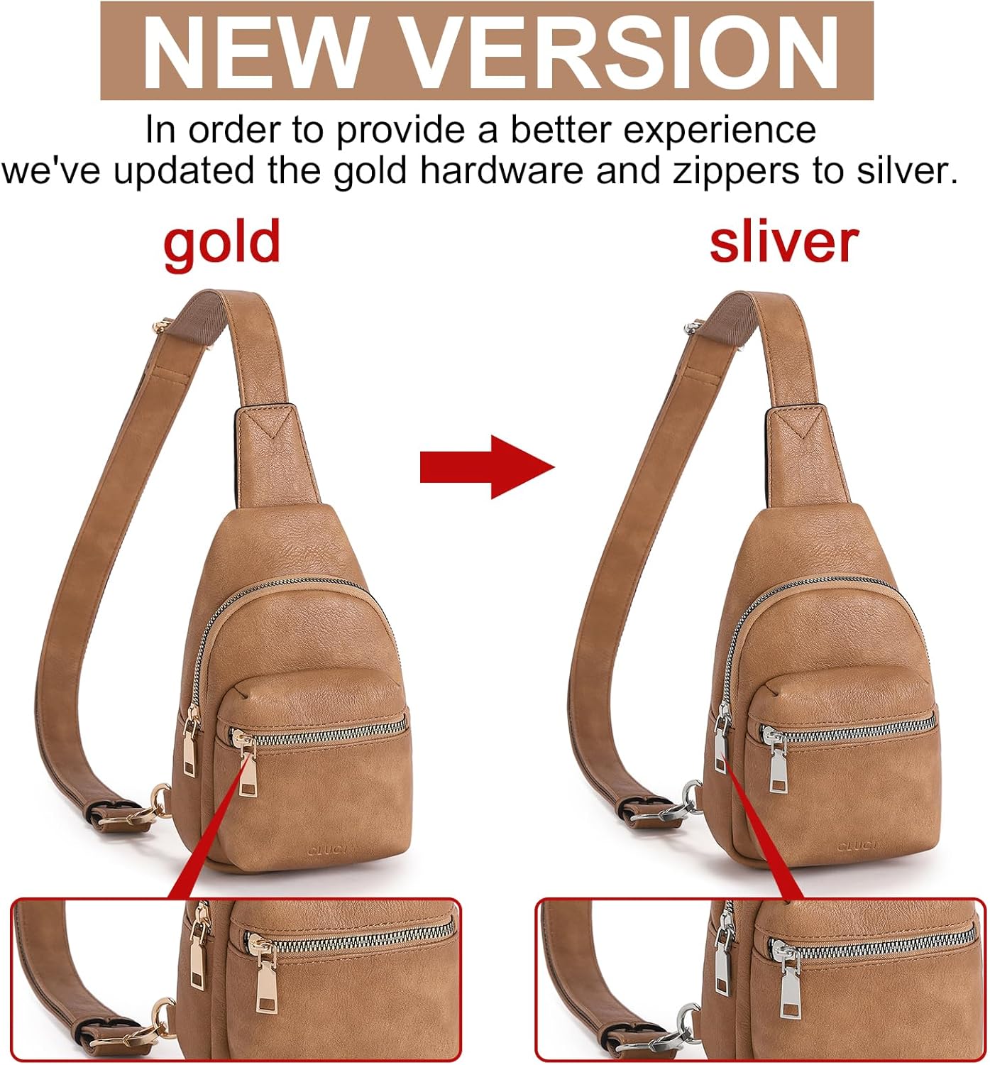 CLUCI Small Sling Bag for Women, Leather Crossbody Fanny Packs Trendy, Women's Chest Bag - Image 3