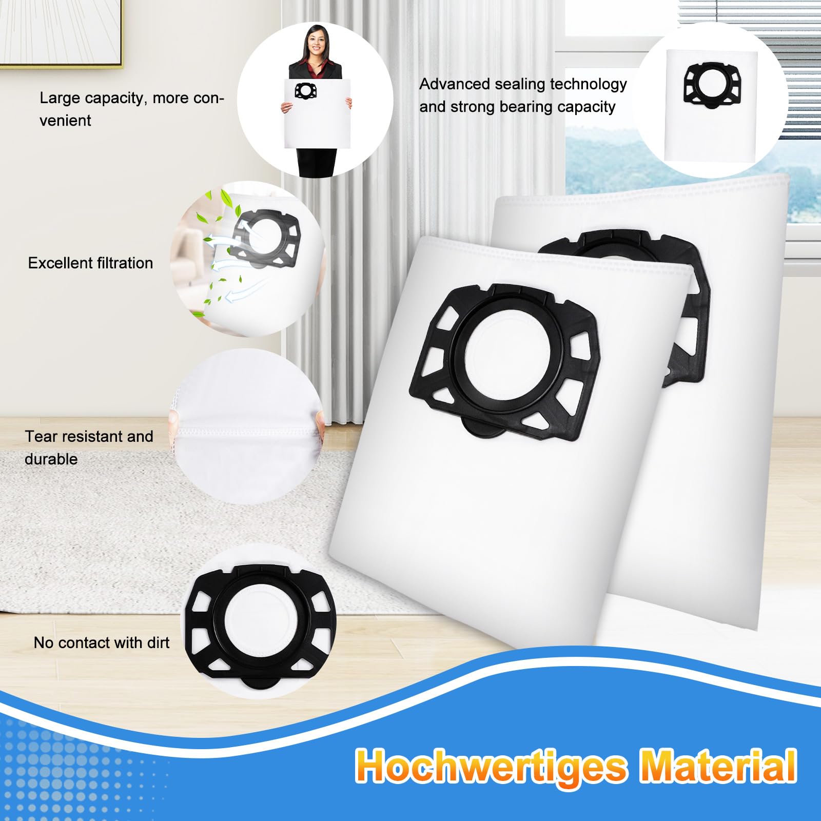 KEEPOW 10 Sacchetti Per Aspirapolvere In Tessuto Non Tessuto – Compatibili Con Kärcher WD2 Plus, WD3, KWD1, KWD2, KWD3, SE4001, SE4002 - 5