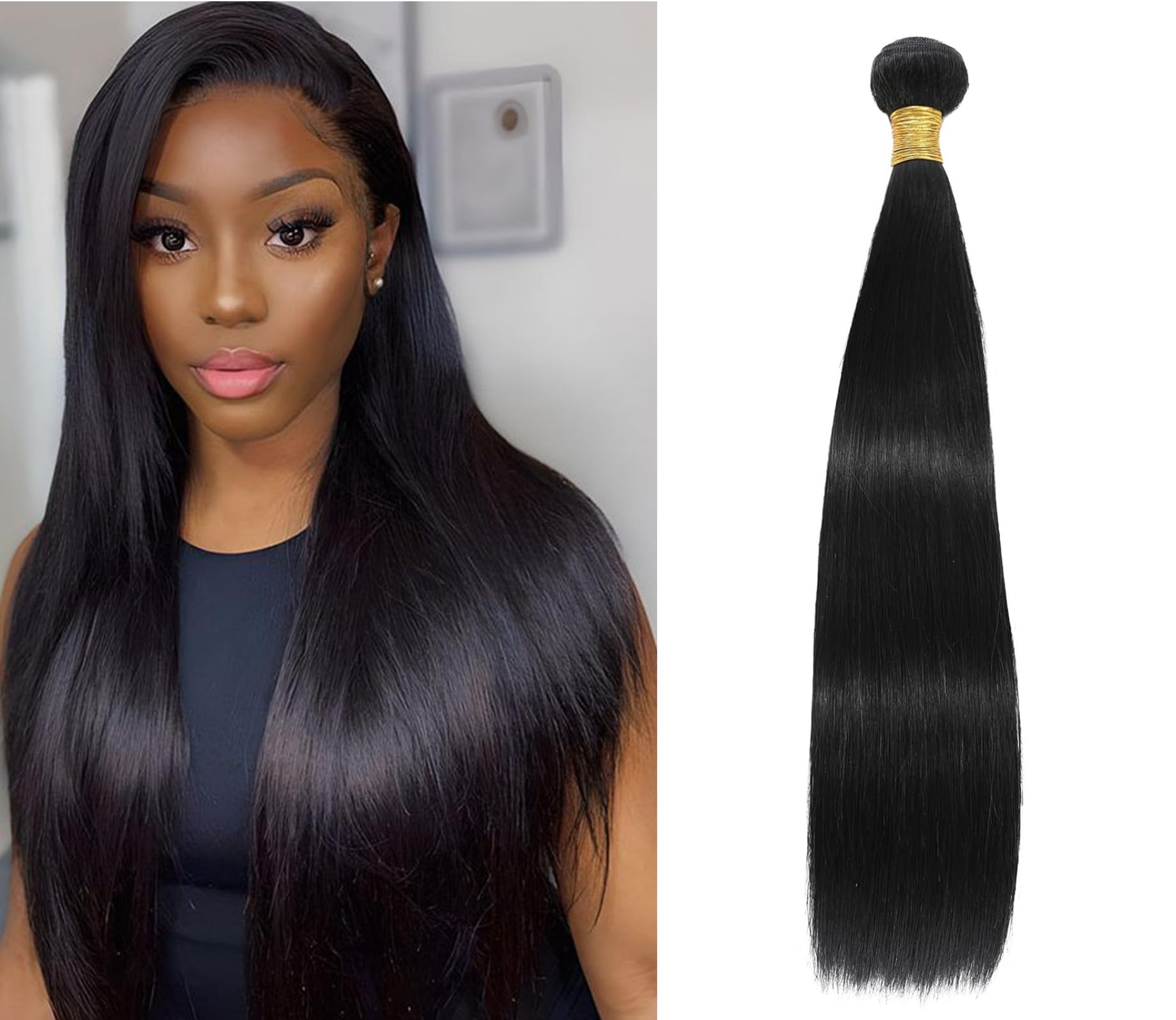 YAREESONG Straight Human Hair Bundles 12A Brazilian Human Hair 1 Bundles 100% Unprocessed Virgin Weave Human Hair Extensions Natural Black Color 20 Inch
