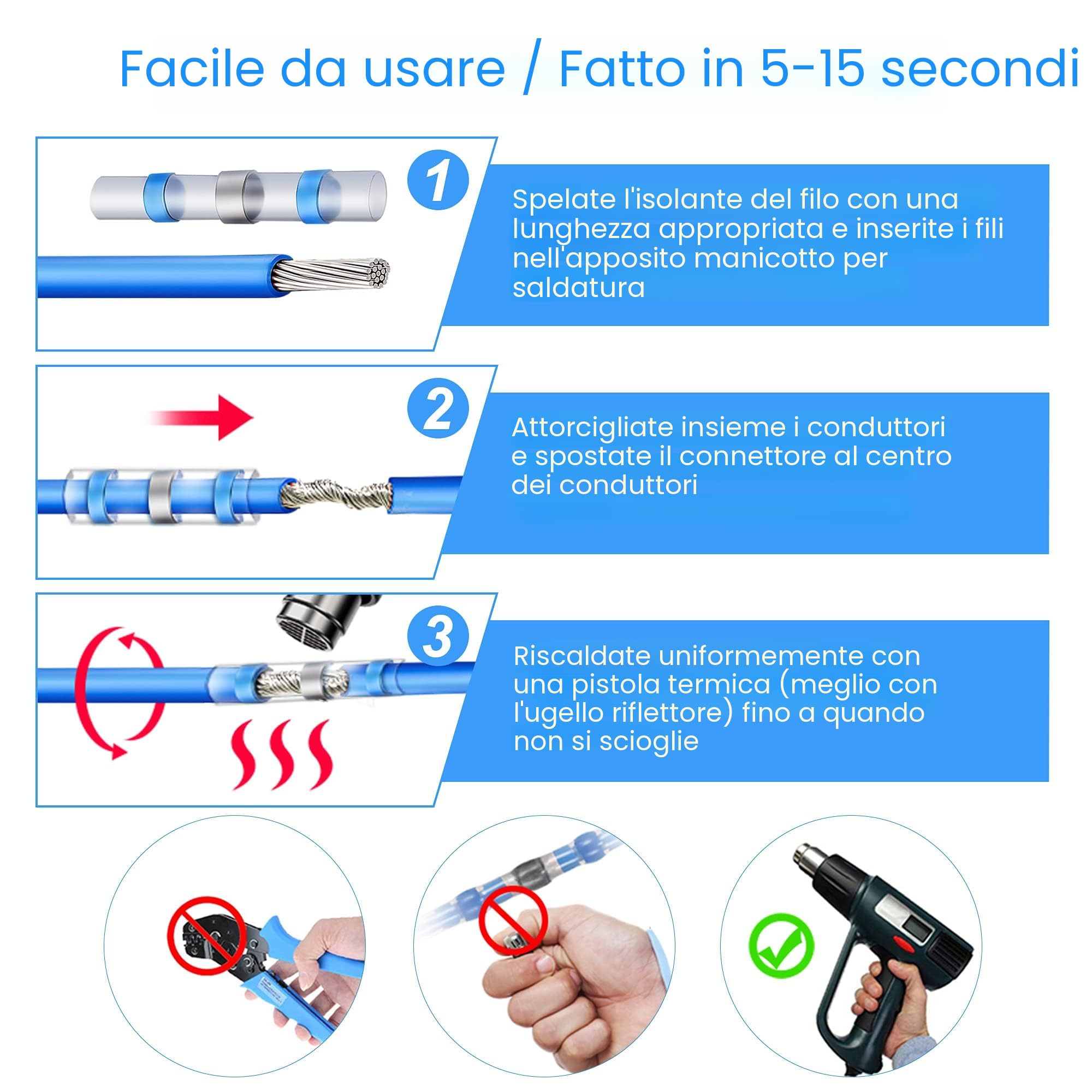 Kuject 120pcs Connettori Termoretraibili Saldanti, connettore termorestringente impermeabile, Isolato Terminali elettrici di giunzione di testa per camion di barche automobilistiche marine