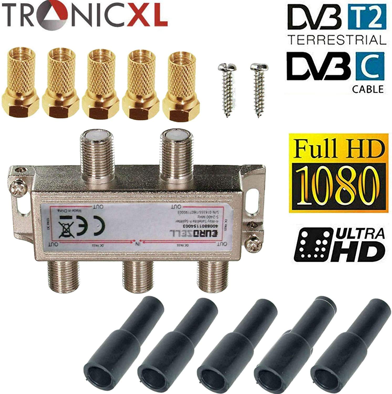 Splitter satellitare a 4 vie HD, compatibile con DVBT DVBC Unitymedia Vodafone