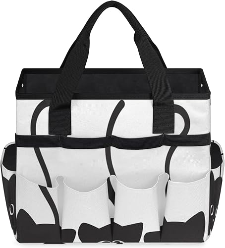 Miniatura 2 de Black Cartoon Cats Garden Tool Tote Bag for Women Men Gardening Tool Storage Bags with 10 Pockets Standable Garden Home Tool Kits Organizer for