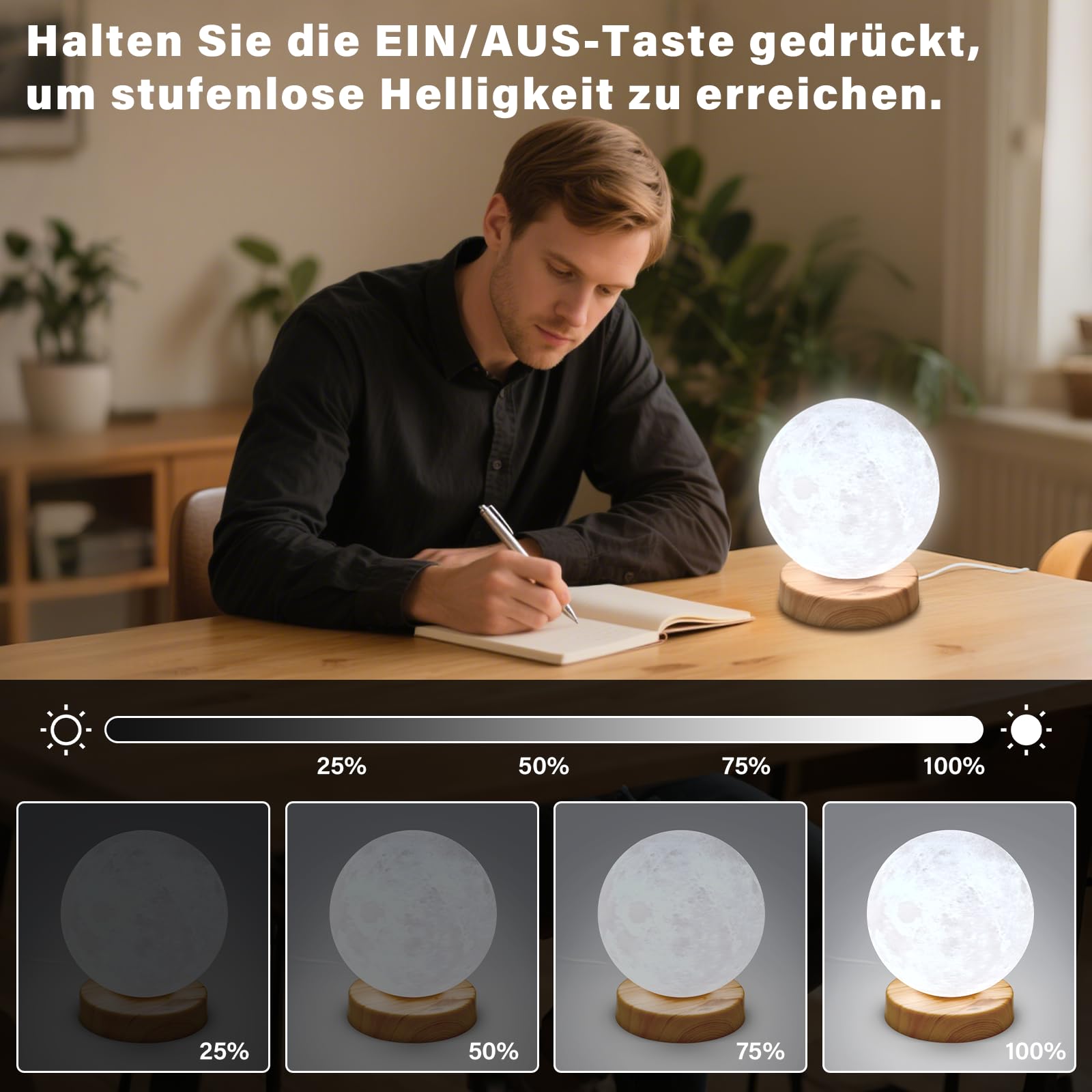 Lámpara de luz diurna de Hilshine sin UV, 10000 lux, lámpara de terapia de luz con 3 temperaturas de color, brillo ajustable, tamaño compacto, lámpara solar natural para el hogar/la oficina