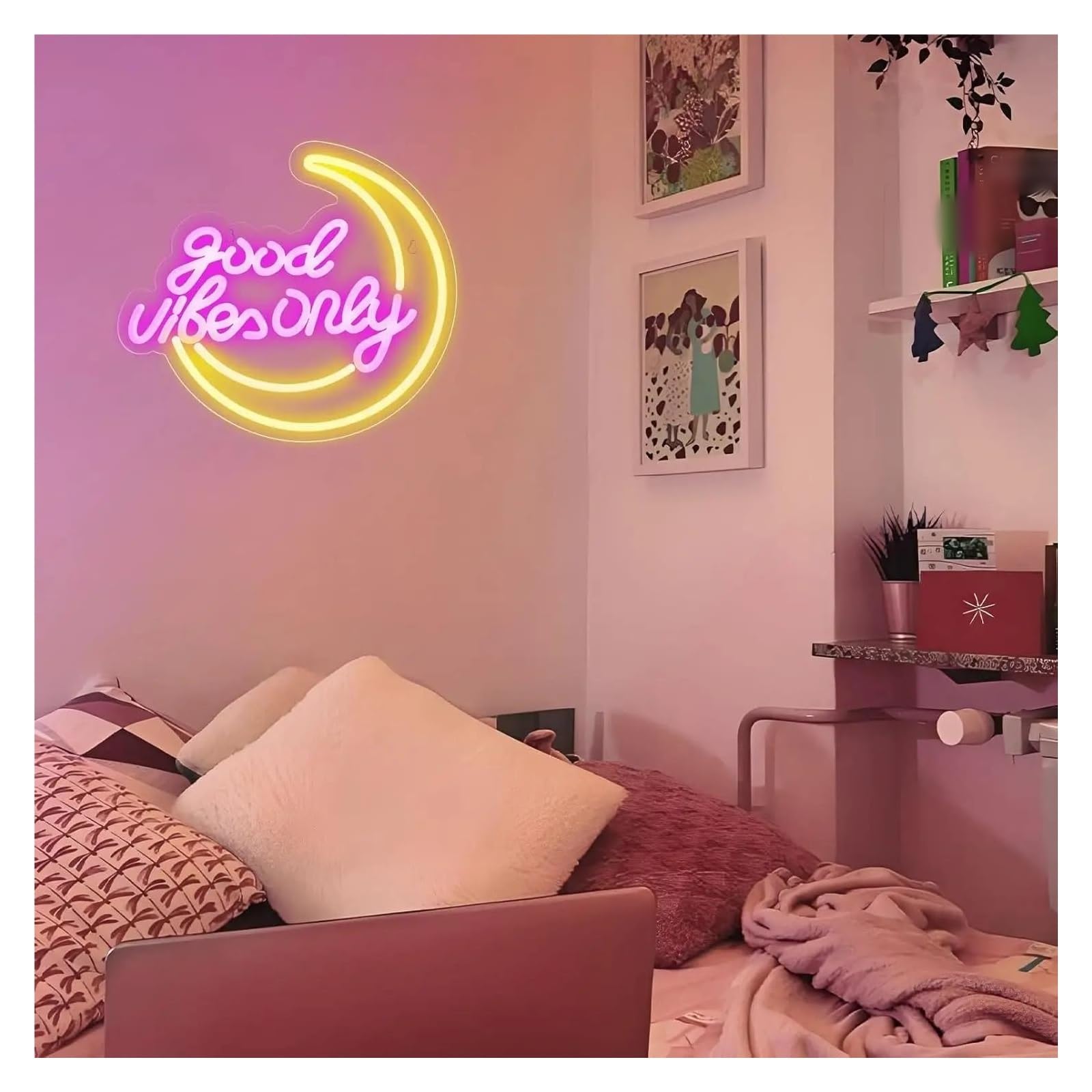 Good Vibes Targa al neon,Insegna al Neon Led Personalizzata,USB, luce al neon, decorazione da parete a LED,Parete Scritta Luminosa Personalizzata per Feste Compleanno Matrimoni Negozi Bar (Rosa 1