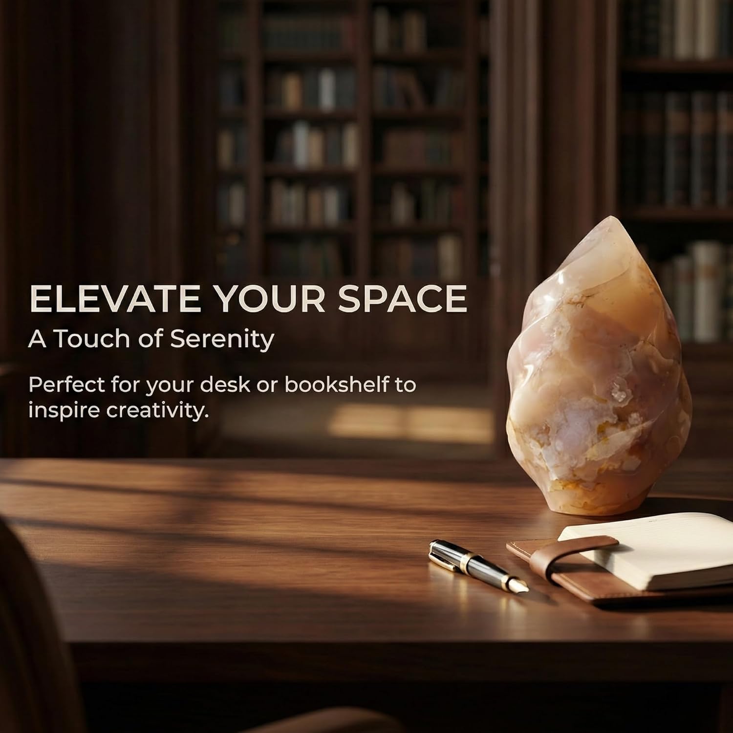 Flower Agate Flame Sculpture Medium Size- Natural Crystal Flame Decor, Hand-Polished Freestanding Healing Stone, Unique Spiritual Desk Ornament & Gift