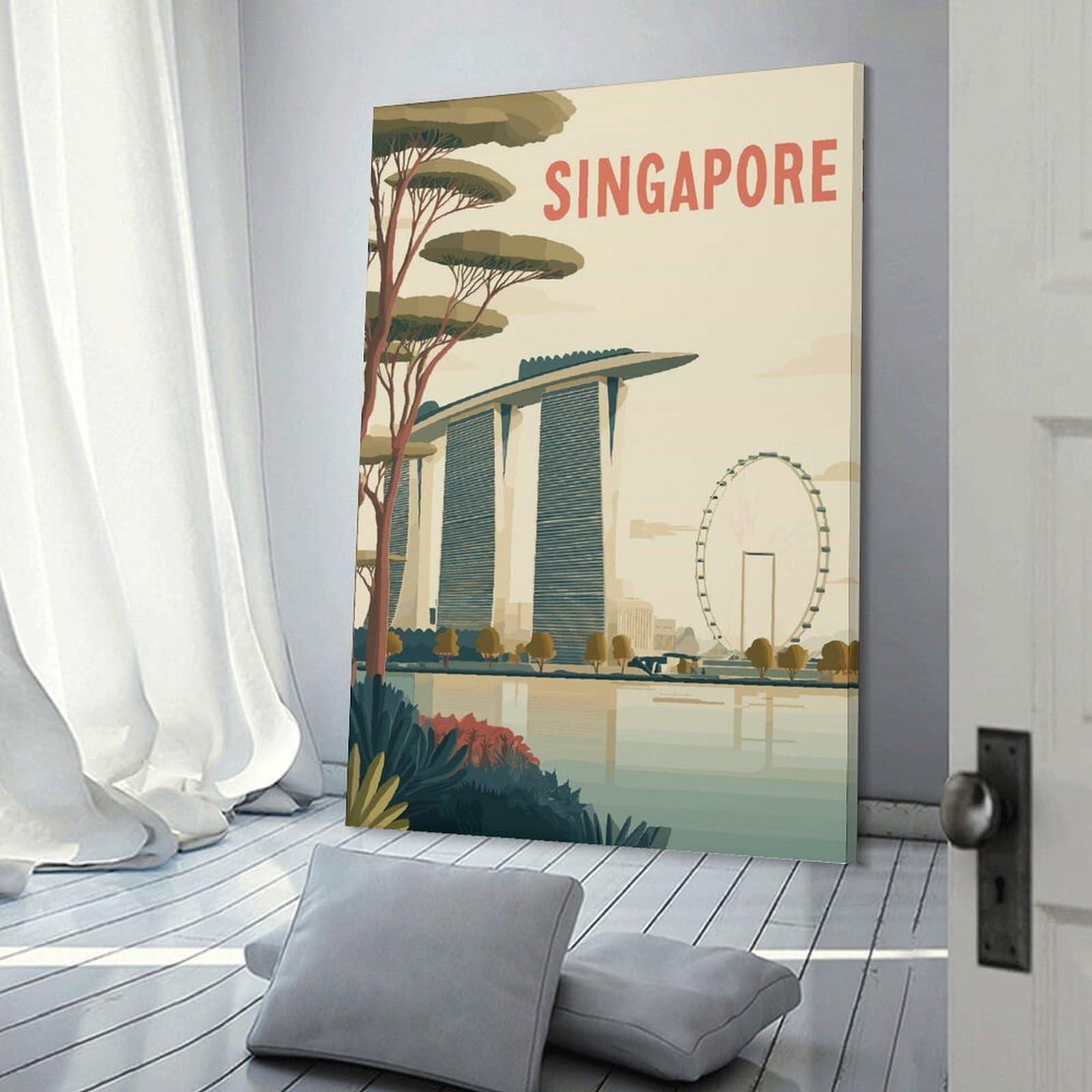 Junmoney Canvas Wall Decor Singapore Travel (3), 20x30inch(50x75cm), for Restful Interiors, Bedrooms Or Small Rooms, Canvas Wall Decor for Personal Spaces