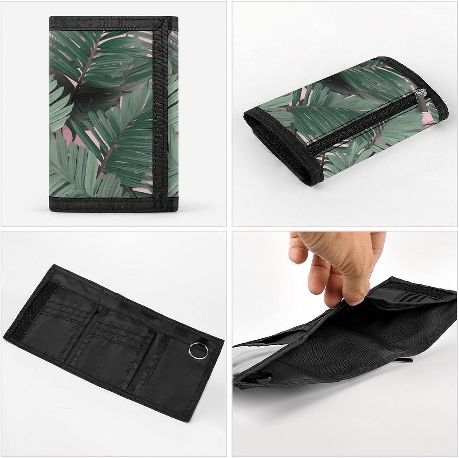 Green Palm Tree Leaves Trifold Wallets Slim Wallet Novelty Pocket Purse Multiple Card Slots Outdoor Travel Wallet Stylish Durable Wallets For Men Women