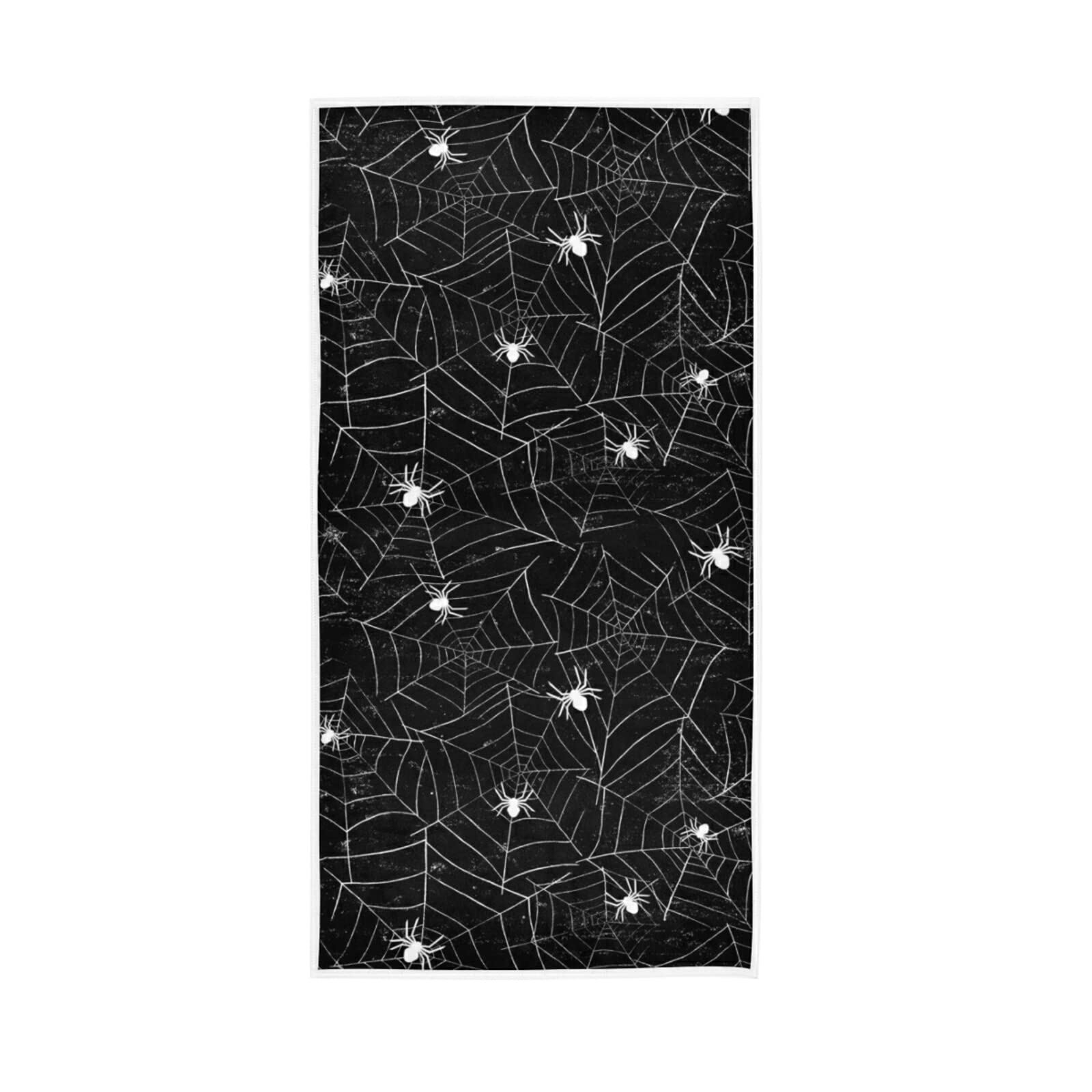 LSRCPD Retro Halloween Black White Spider Webs with White Spiders on Black Soft Hand Bath Towel 30" x 15" Thin Fast Drying Absorbent Soft Towels for Kitchen Gym Spa Hotel Beach