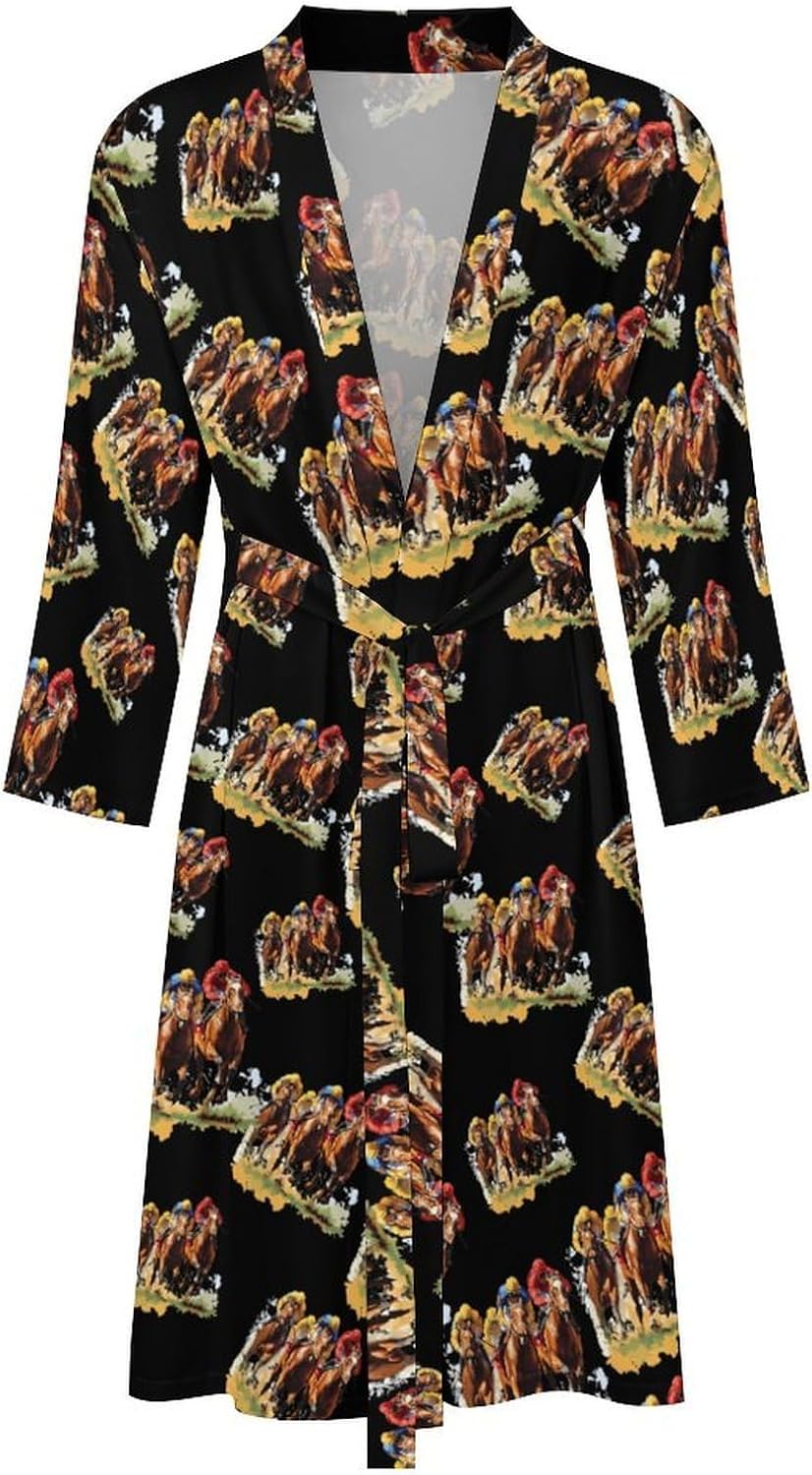 Jockeys Horses Racing Mens Robe Long Bathrobe for Women Bath Robes Lightweight Soft Printed Sleepwear