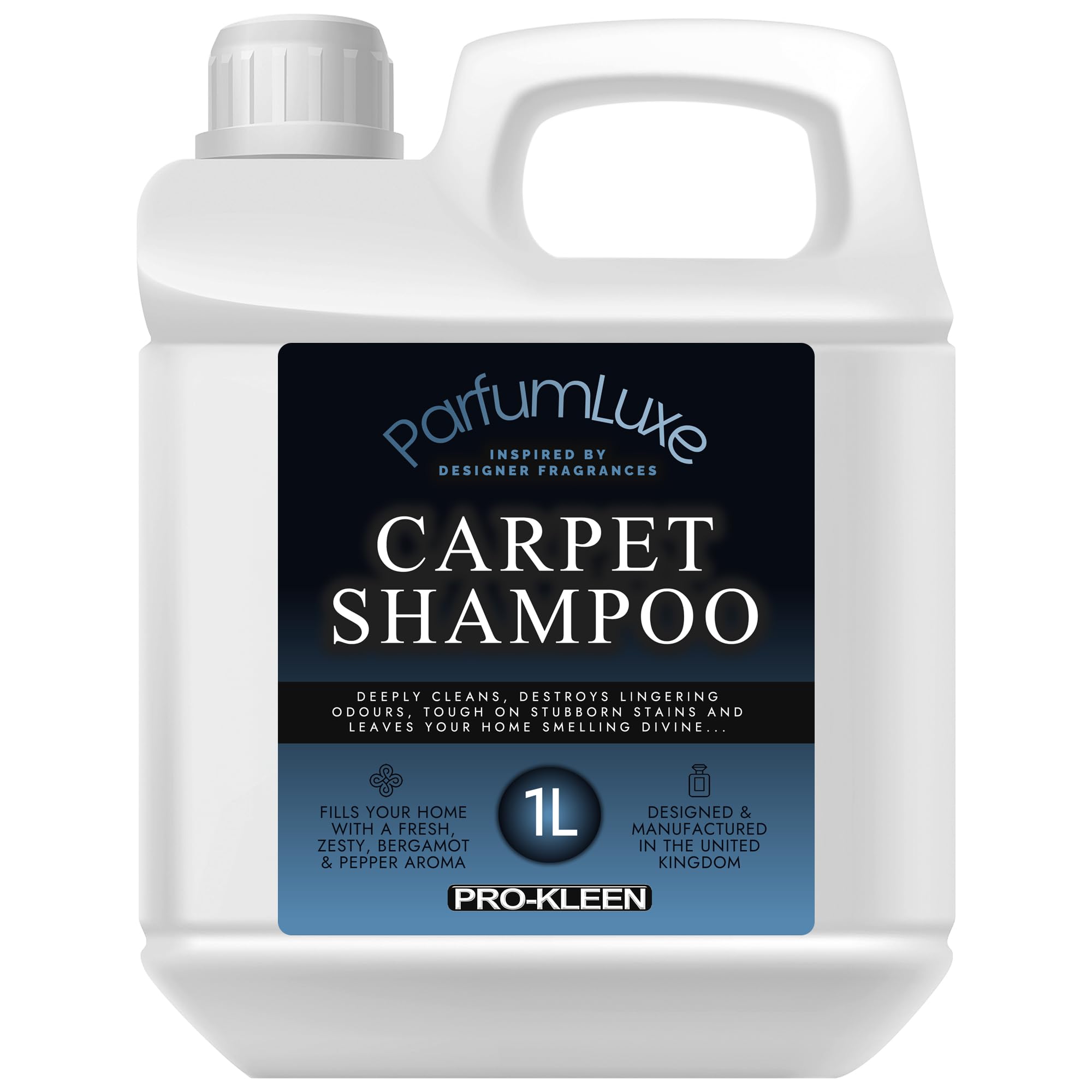 Pro-Kleen Parfum Luxe Carpet Shampoo 1L - Deeply Cleans, Removes Stains, Deodorises - Inspired by Designer Fragrance - Leaves a Long-Lasting Fresh, Zesty, Bergamot & Pepper Fragrance
