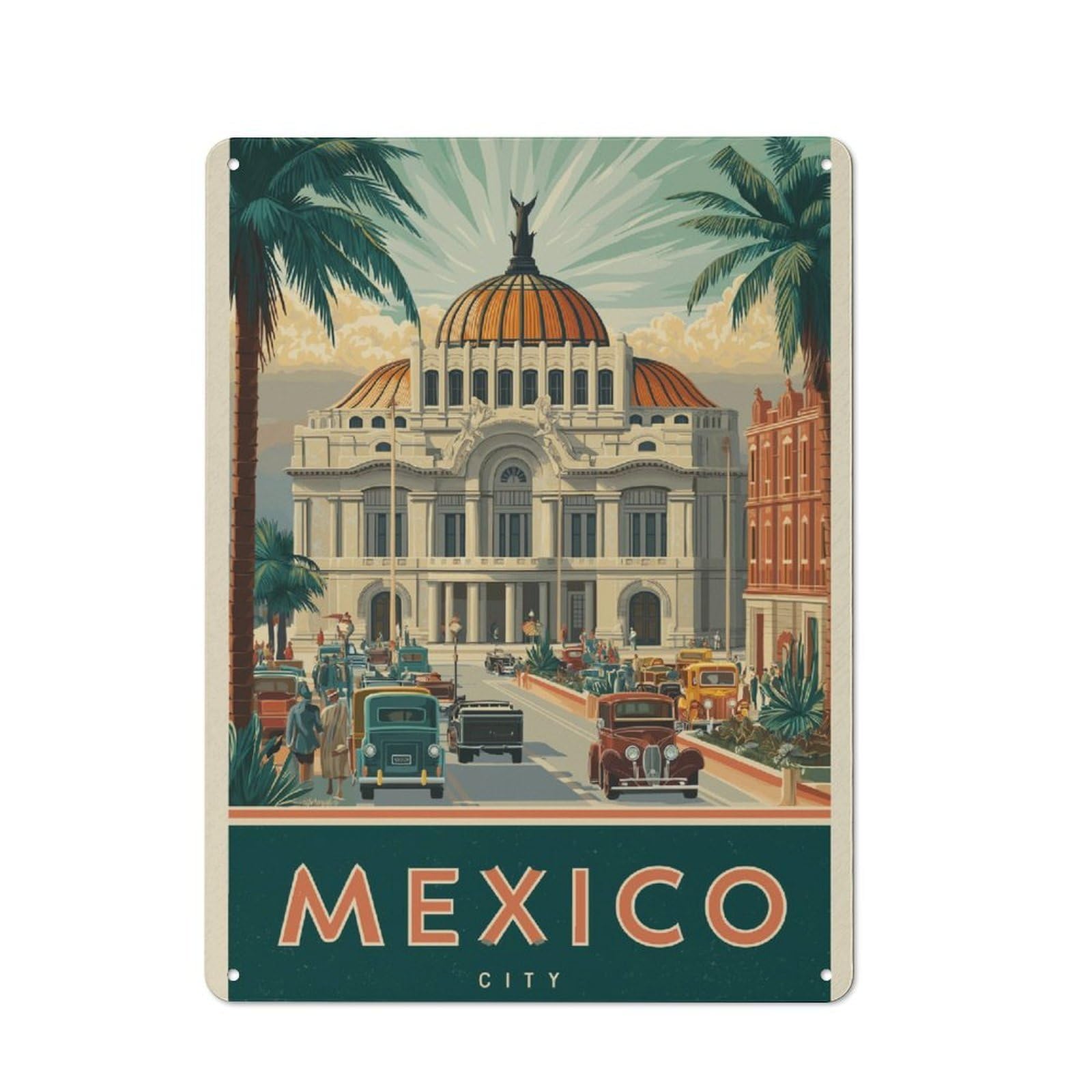 Junmoney Vintage Mexico City Tin Sign 40X30cm With For Pub Or Café, Rustic Decor, For Kitchen, Dining Room And Home Bar Wall Decor