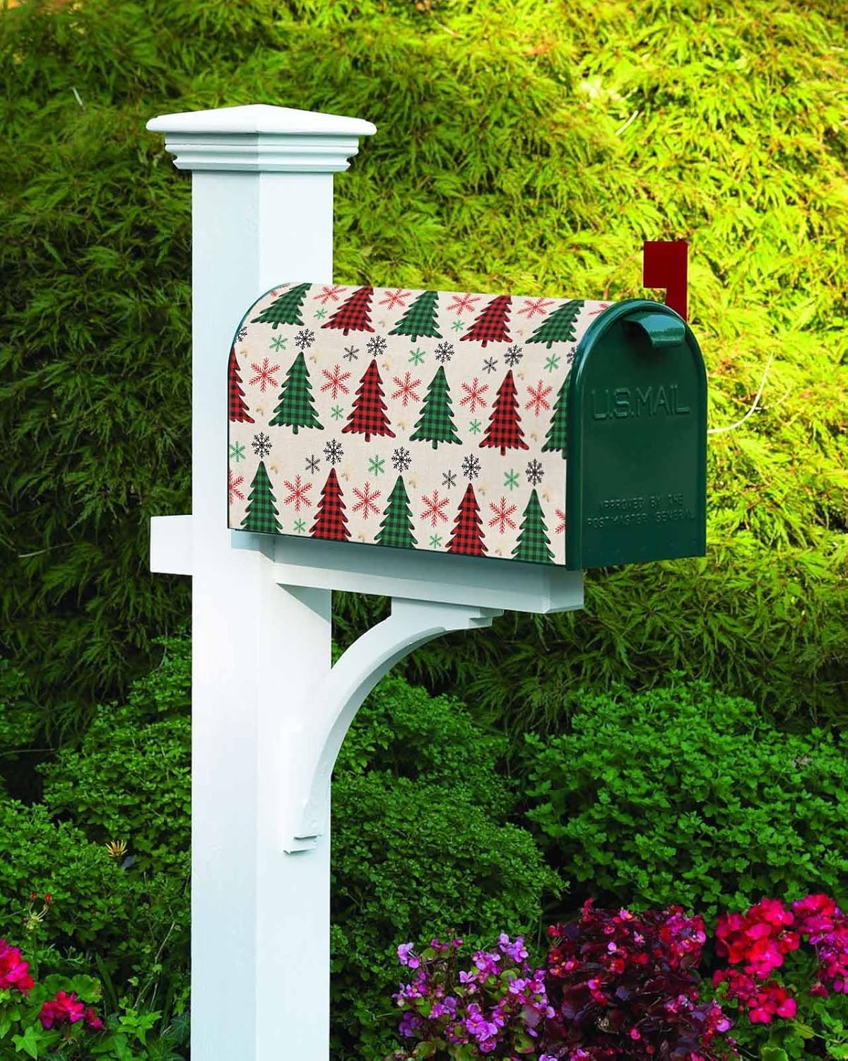 Mailbox Covers Magnetic Standard Size 18.5 x 21.7 Inches Winter Snowflakes Christmas Trees Linen Mailbox Wraps Post Cover Outside Garden Yard Holiday Decorations