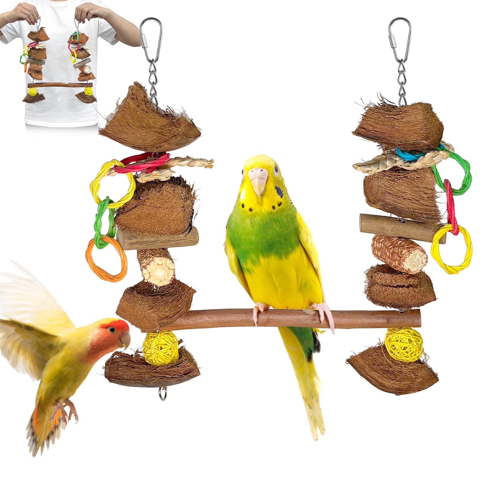 Parrot Toys Natural Coconut Fiber Parrot Hammock Bird Toys for Parrots Stand 13in for Budgerigar Parakeet Cockatiel Lovebird Sun Conure Small Birds