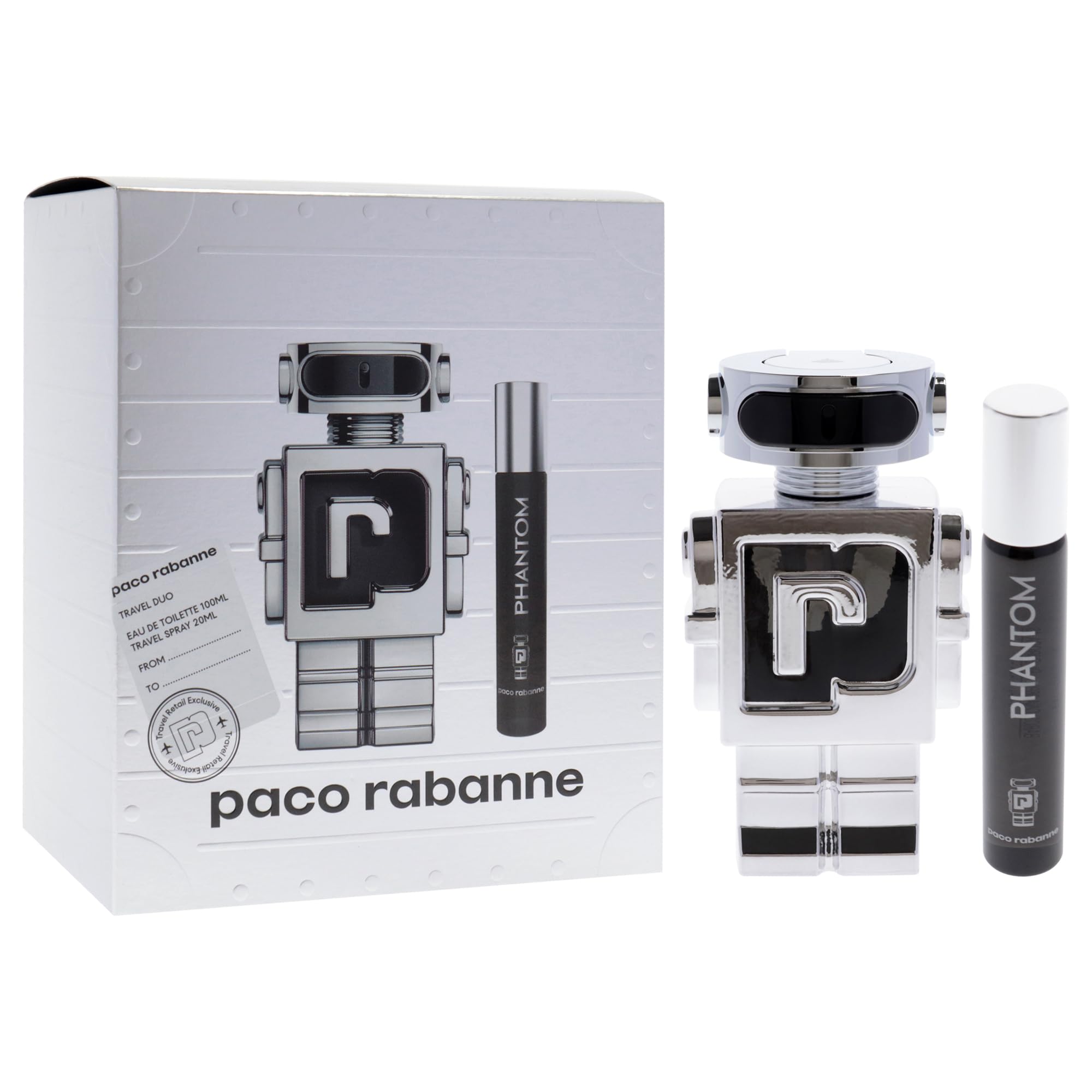 Phantom by Paco Rabanne for Men 2 Piece Set Includes: 3.4oz Eau de Toilette Spray + 0.68 oz Eau de Toilette Spray