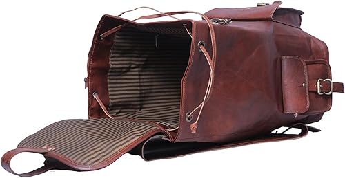Miniatura 7 de ANUENT Mochila de cuero vintage de 20 pulgadas para hombres y mujeres, bolsa de viaje y portátil marrón oscuro, mochila grande y mochila, perfecta