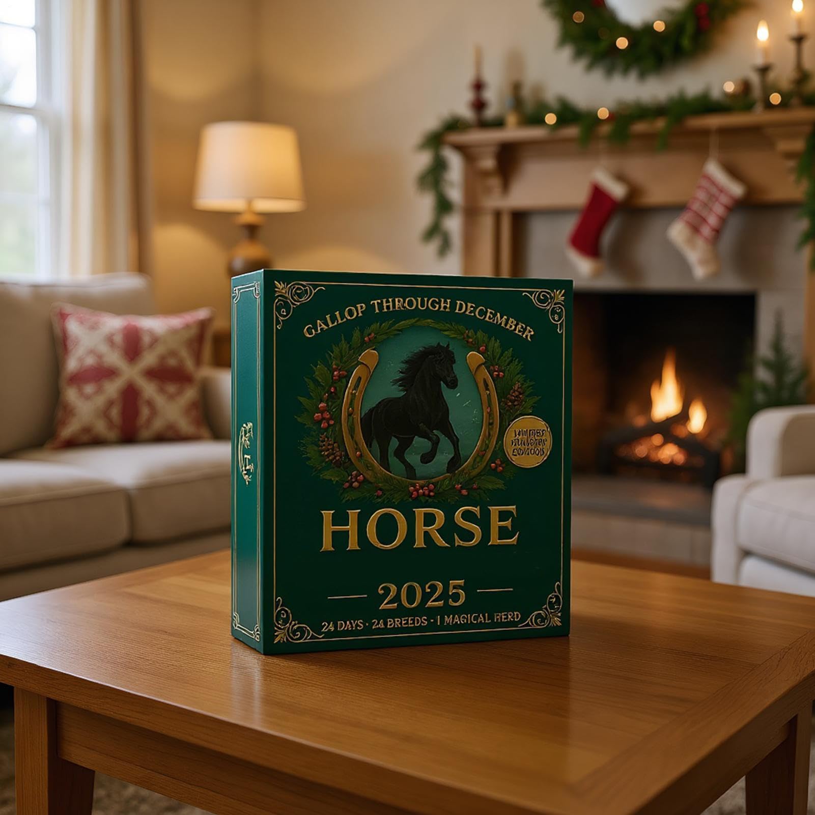 Calendario Dell'Avvento A Tema Cavallo 2025 - Decorazione Natalizia Con 24 Ciondoli, Acrilico 26x18 Cm