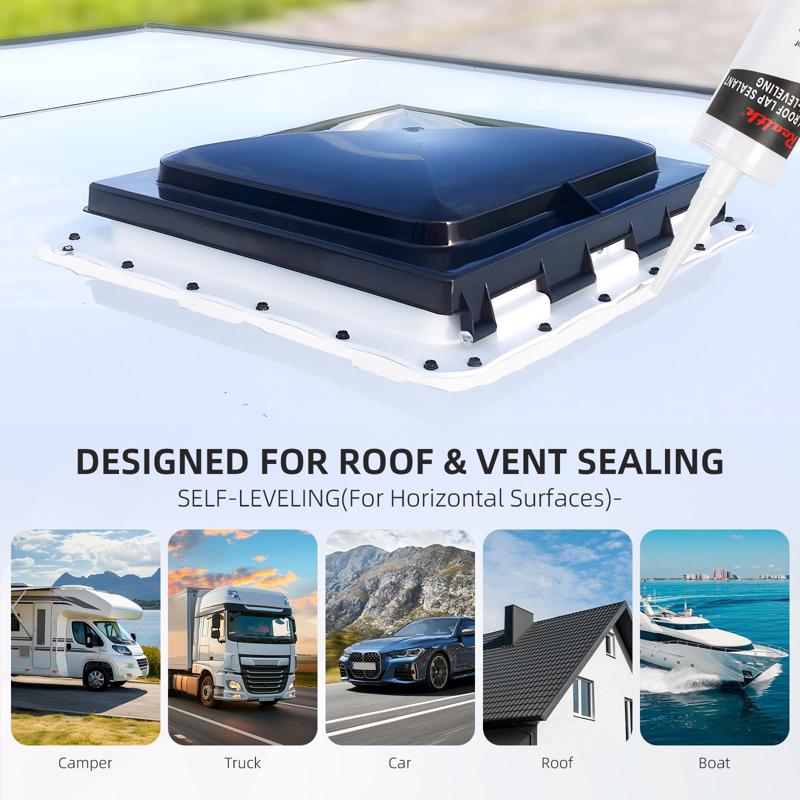 Realth Uszczelniacz dachu 1200 ml, samopoziomujący uszczelniacz, natychmiastowy wodoodporny uszczelniacz dachu, pokrycie dachu RV do wycieków, pęknięć i naprawy dachów