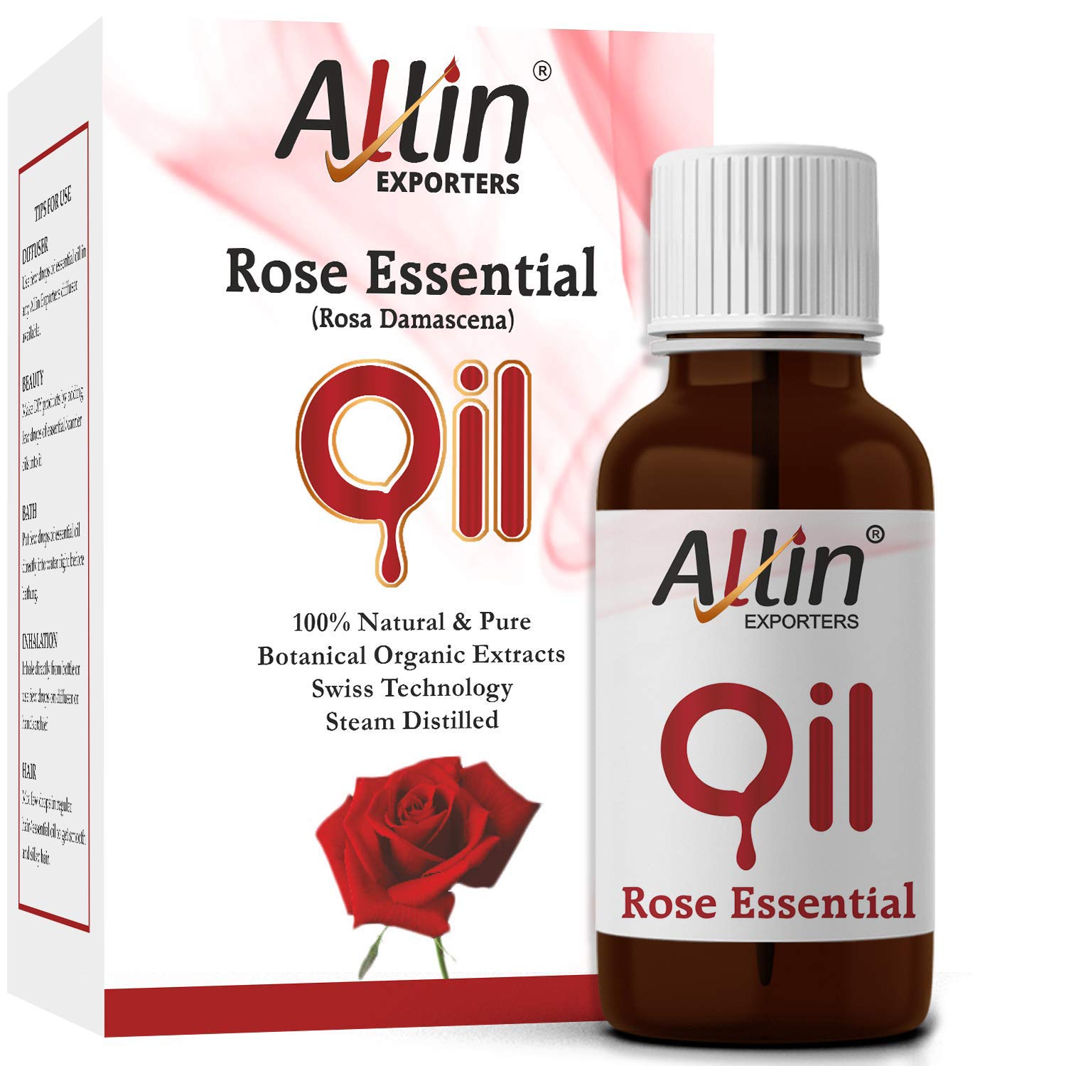Allin Exporters Rose Essential Oil Natural Pure Therapeutic Grade for Skin Diffuser Perfume Massage Aromatherapy & Bath (15 ML)