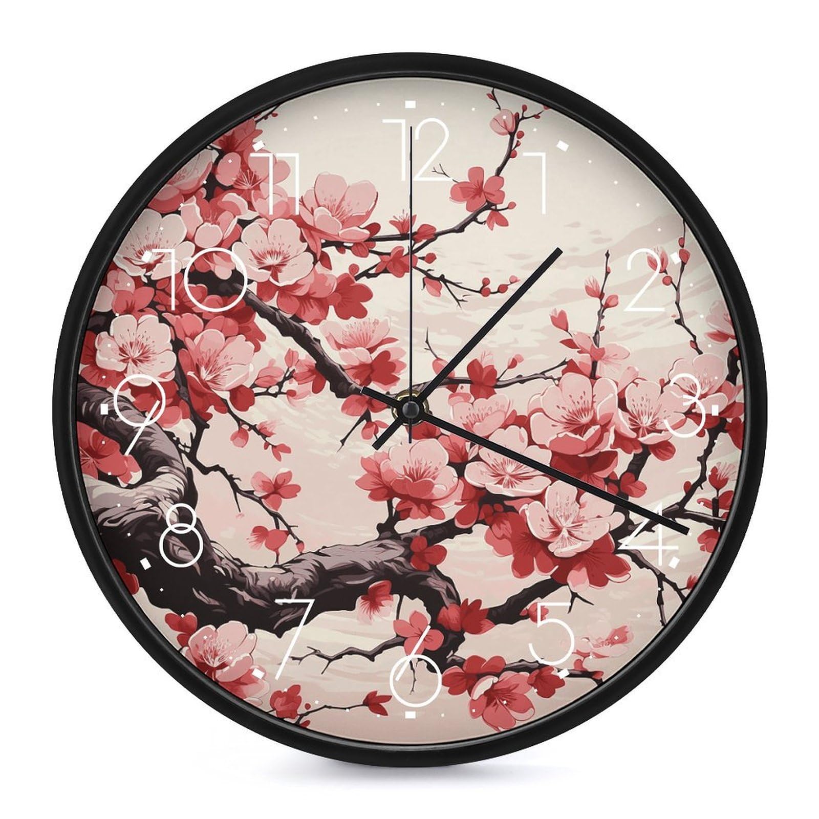 Horloge murale japonaise florale de 25 cm ronde et silencieuse