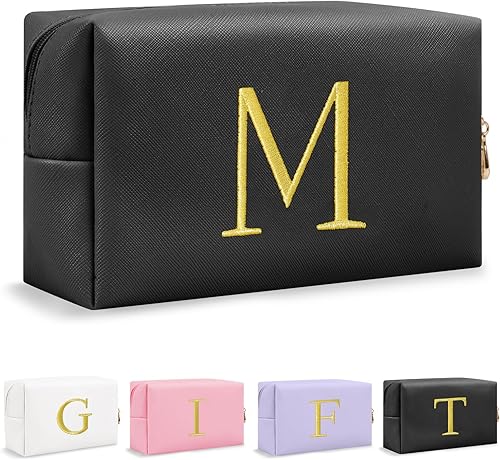 Bolsa de maquillaje con inicial de regalo personalizado, con letras bordadas doradas, bolsa de cosméticos para niñas adolescentes, pequeña bolsa de