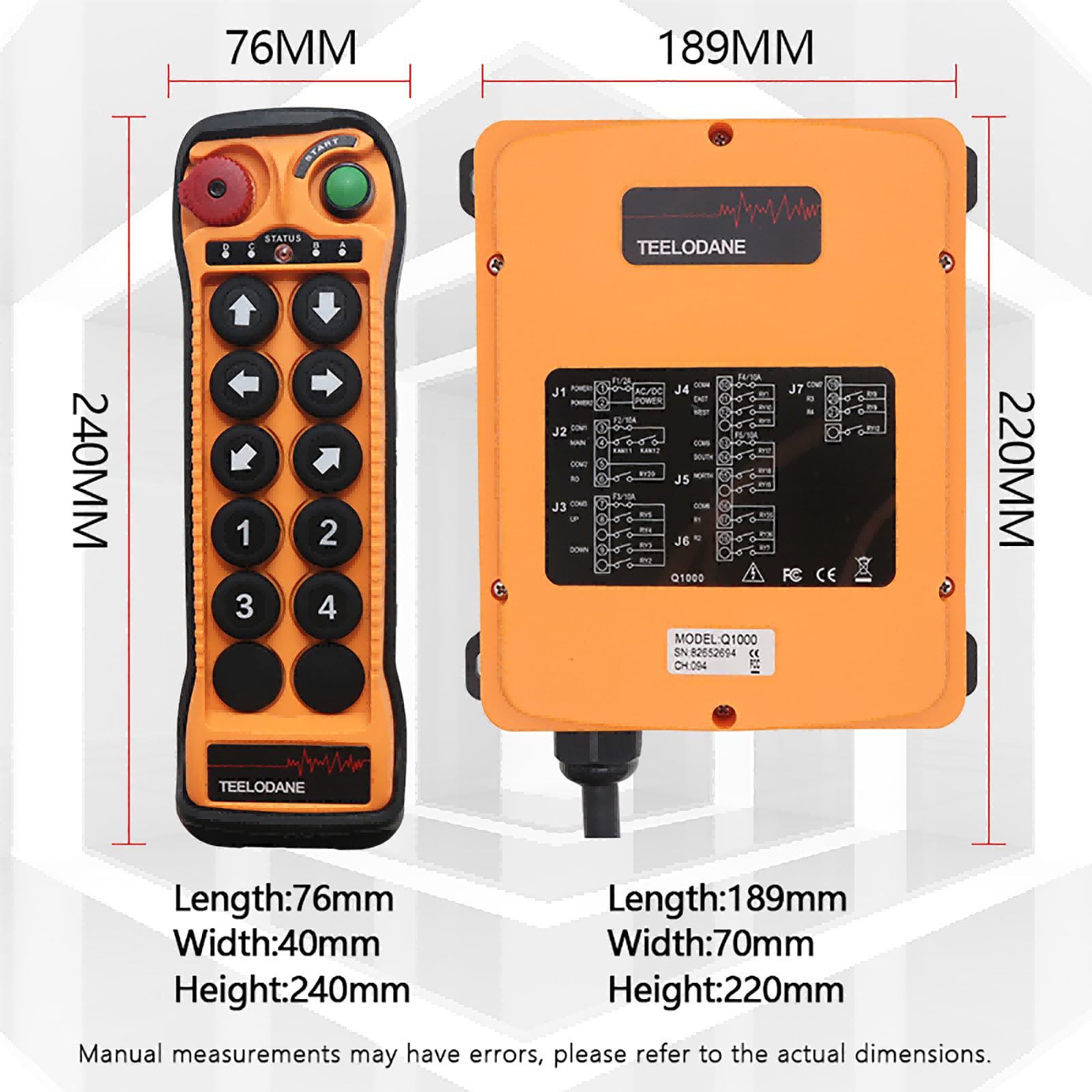 Kit di controllo remoto industriale a 10 canali, con interruttore di alimentazione, verricello wireless, 24 V, 110 V, 220 V, accoppiamento automatico, chiave di sicurezza per gru a