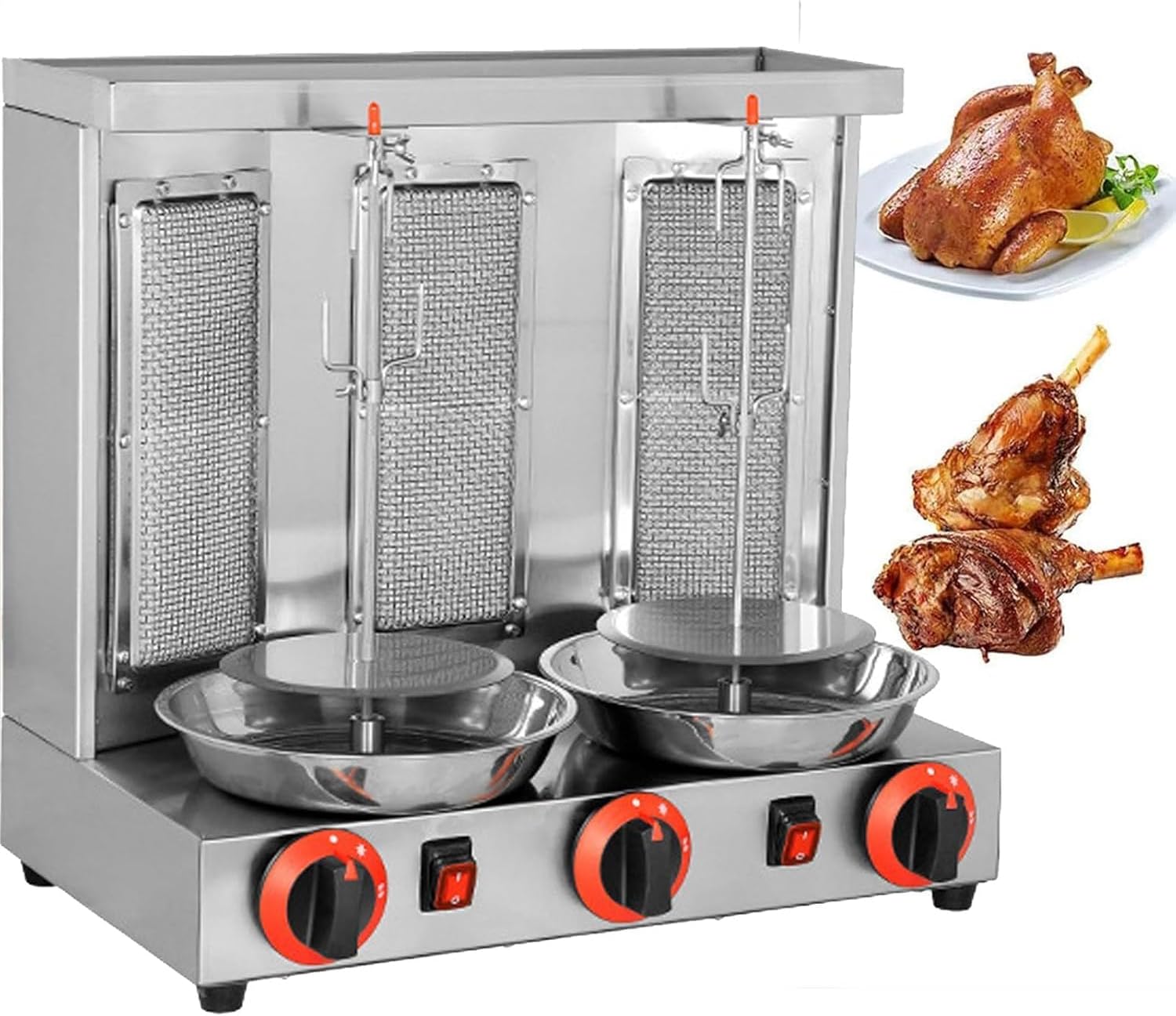 Vertical Broiler Gyro Meat Rotisserie,Kebab Machine with Temperature Adjustment 50-350℃,for Commercial Home Kitchen(Silver,Large)