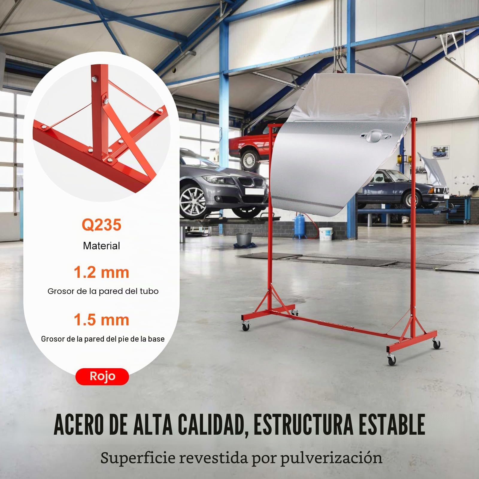 VEVOR Estante para Pintura de 1480 x 700 x 1535 mm Capacidad de Carga de 30 kg Estante para Secado de Pintura Automotriz con 8 Ganchos, 4 Ruedas Giratorias, Soporte para Carrocería de Automóvil, Rojo