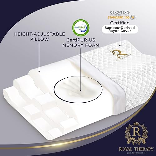 Miniatura 6 de Royal Therapy Paquete de 2 almohadas de espuma viscoelástica Queen, cervical, almohada de contorno Queen, almohada ortopédica para apoyo de cuello,