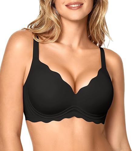 Wireless Jelly Bras for Women No Underwire Womens Seamless Scalloped Push Up Bralettes Full Coverage Everyday Tshirt Bra