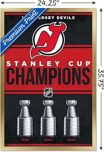 Miniatura 3 de Trends International NHL New Jersey Devils - Póster de pared de Champions 23, 22.37 x 34.00 pulgadas, versión enmarcada de madera de granero