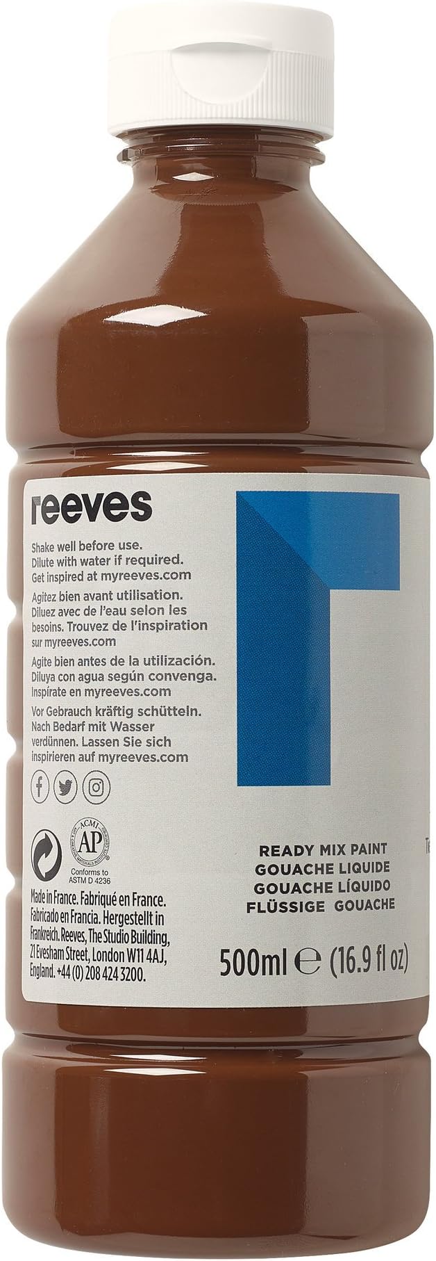 Reeves Ready Mix Paint, Burnt Umber, 500 ml