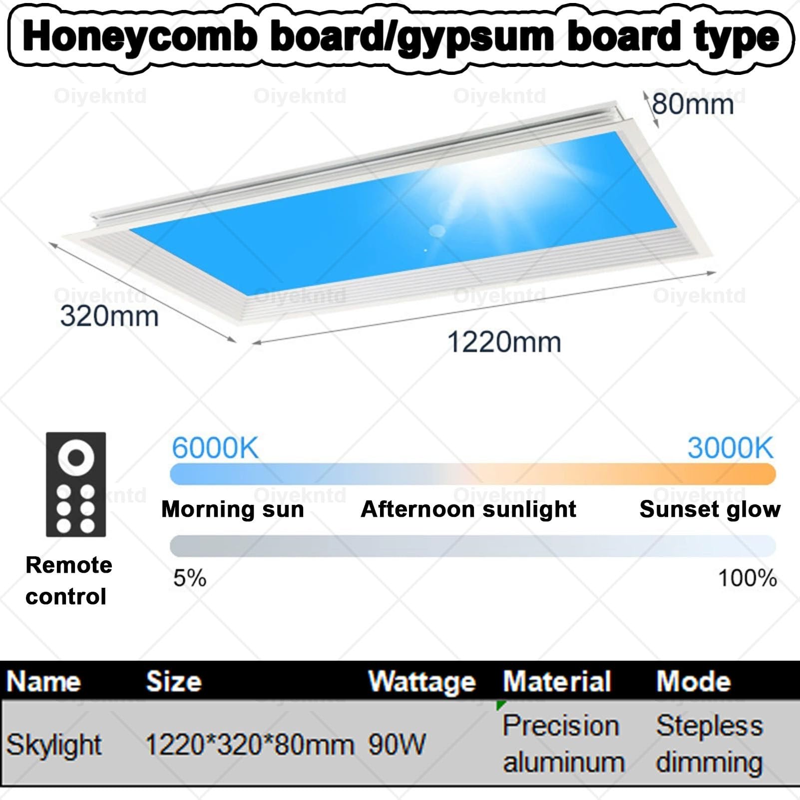 Lampada da soffitto "Blue Sky" (effetto cielo azzurro), lampada smart effetto cielo, lucernario a luce naturale, simulazione dei ritmi della luce diurna, temperatura di colore Embedded-32*122cm