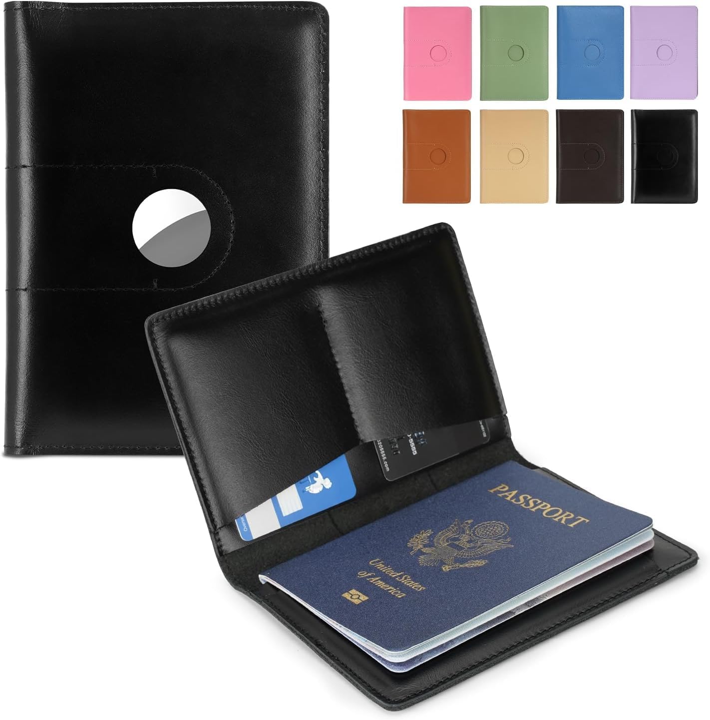 Full Grain Leather Passport Holder Cover for Men and Women Travel, Passport Wallet with AirTag Slot, Travel Must Haves Essentials Genuine Leather Passport Covers Gifts