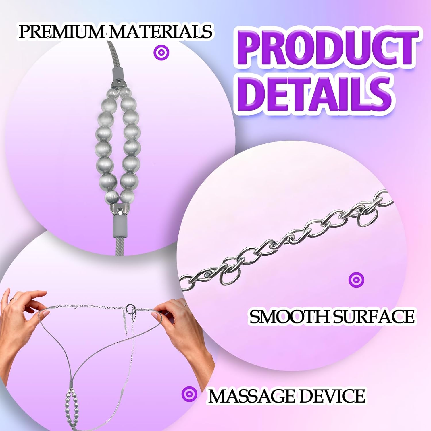 Female Chastity Belt BDSM Chastity Strap Device Adjustable Stainless Steel Clitoral Vagina with Beads Long Chain Clit Clamp Clips Pussy Massage Bondage Abstinence Adult Sex Toys for Couples Women
