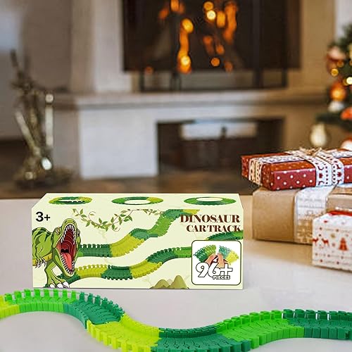 Miniatura 27 de BEMITON Pista de autos de carreras de juguetes de dinosaurios, crea una carrera de carretera mundial de dinosaurios, juego de juguetes flexibles