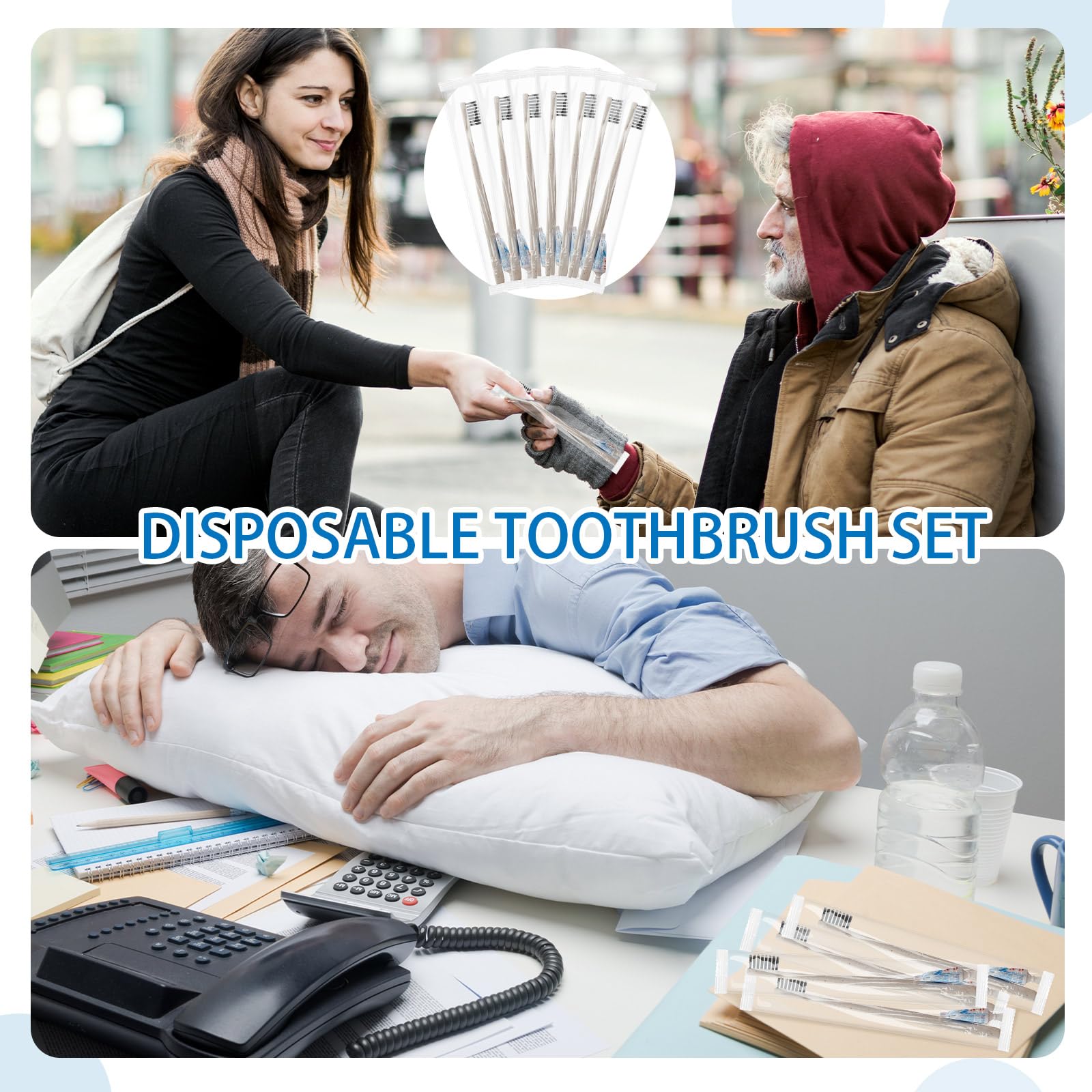 Uiifan Set di 250 spazzolini da denti usa e getta con dentifricio, confezionati singolarmente, set di spazzolini da denti da viaggio per senzatetto, manuali con setole morbide, per casa, hotel,