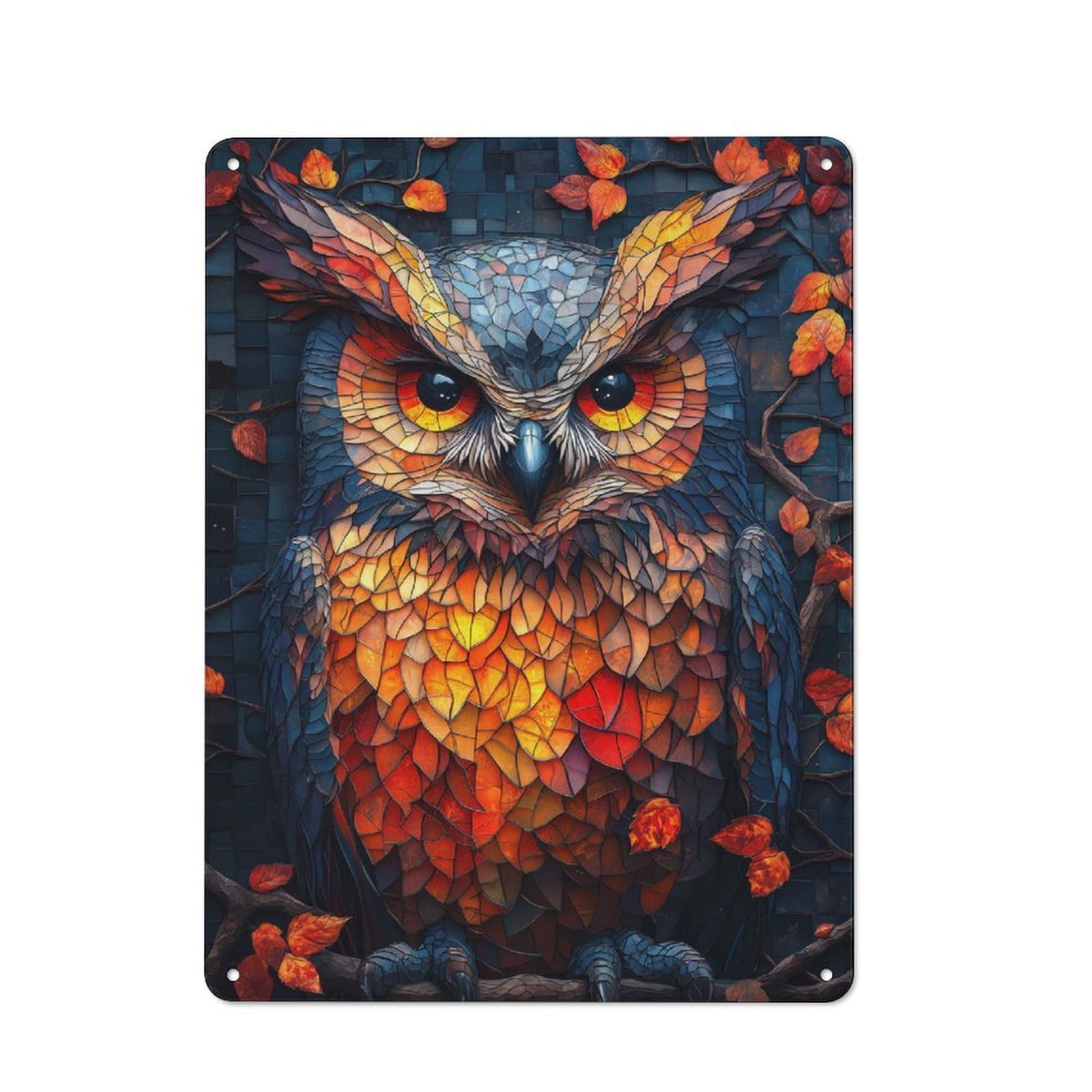 Junmoney Mosaic Owl For Bar Or Restaurant, Retro Metal Plaque 40X30cm, A Decorative Christmas Gift For Hospitality Decor Collectors