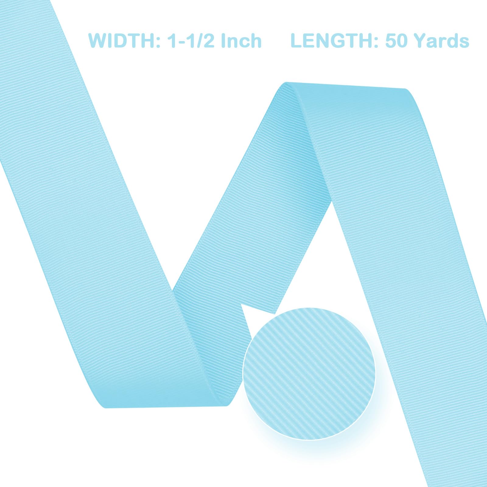 LoomJoyz Double Sides Light Blue Grosgrain Ribbon for Gift Wrapping 40mm×45 Meters Ribbon Ideal for Sewing Hair Bow Flower Bouquet Crafts Weddings Floral Arrangements - Image 2