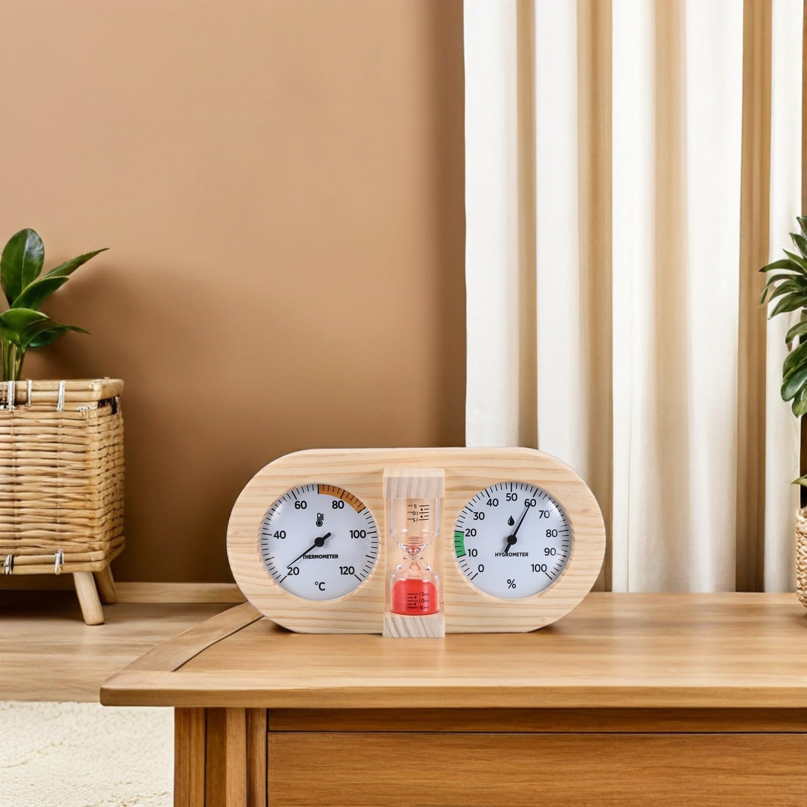Anneome Sauna Higrometr Termometr z Mechaniczny Klepsydrą Timer Do Pomiaru Temperatury i Wilgotności Pomieszczeniach Spa Hotelowych Saunach i Łazienkach