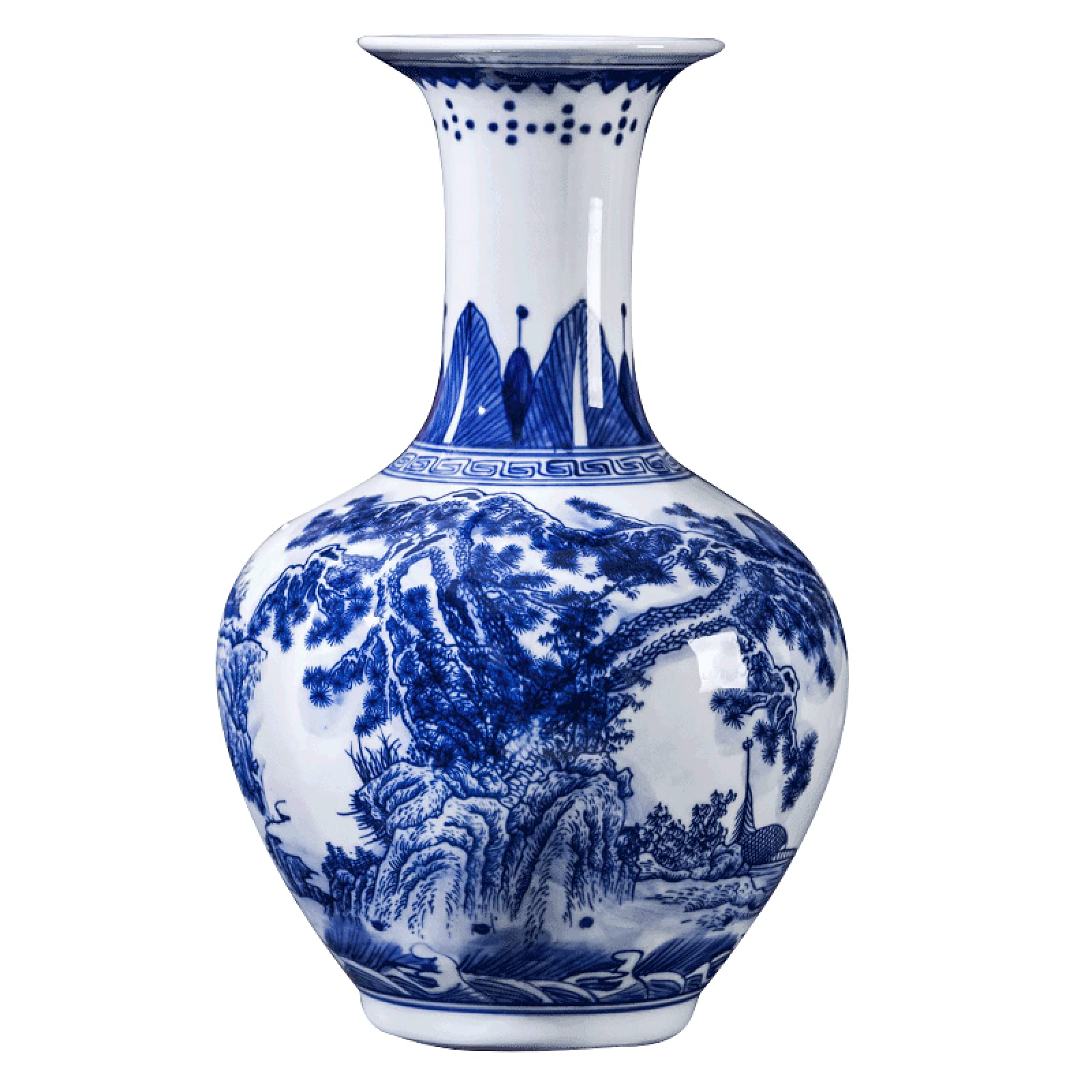 Vase en porcelaine bleu et blanc style Ming de Chine fait main 21x38cm pour décoration