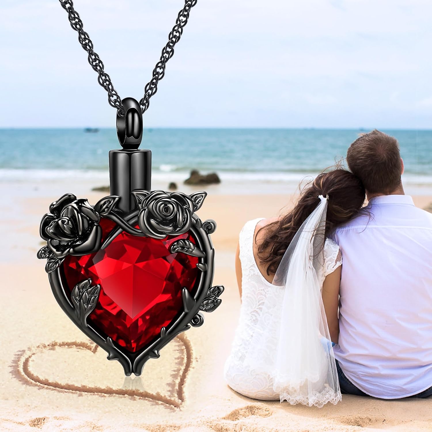 shajwo 2PCS Tree of Life Cylinder Rose Heart Cremation Jewelry Urn Necklaces for Ashes for Women Girls image 4