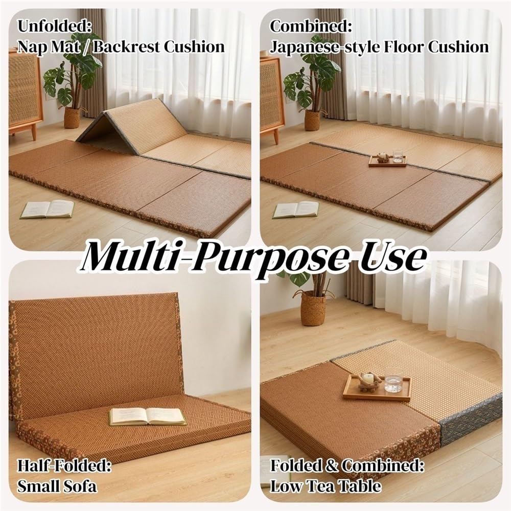 Colchón de suelo japonés plegable, con núcleo de palma de ratán, futón, ahorro de espacio, para sala de estar y dormitorio, colchón plegable de 78.7 x 47.2 pulgadas