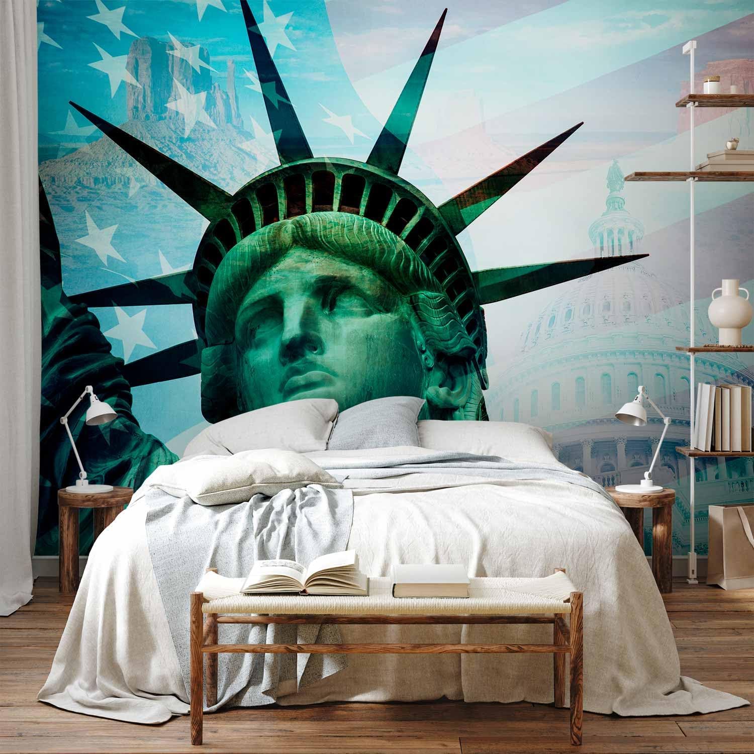 artgeist Wall Mural Statue of Liberty 177x124 in - XXL Non-Woven Wallpaper Fleece Wall Decor Photo Print Picture Image Design Home USA America Flag New York City d-C-10004-a-a