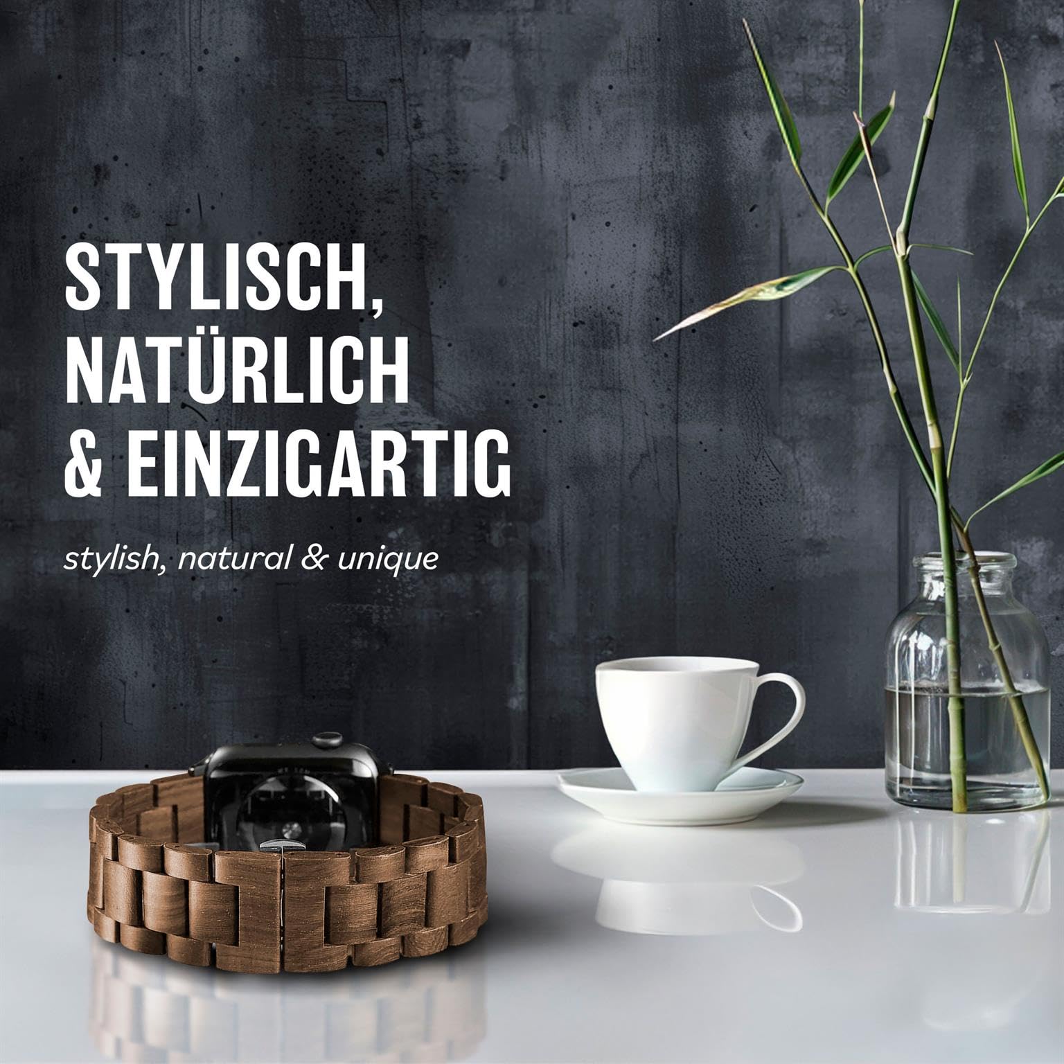 ONEFLOW Timber Strap Kompatibel mit Apple Watch SE 2 (44mm) Armband aus Holz, Herren Gliederarmband mit Faltschließe, Holzarmband iWatch Armbänder Herren, Watch Band Klassisch, Walnuss