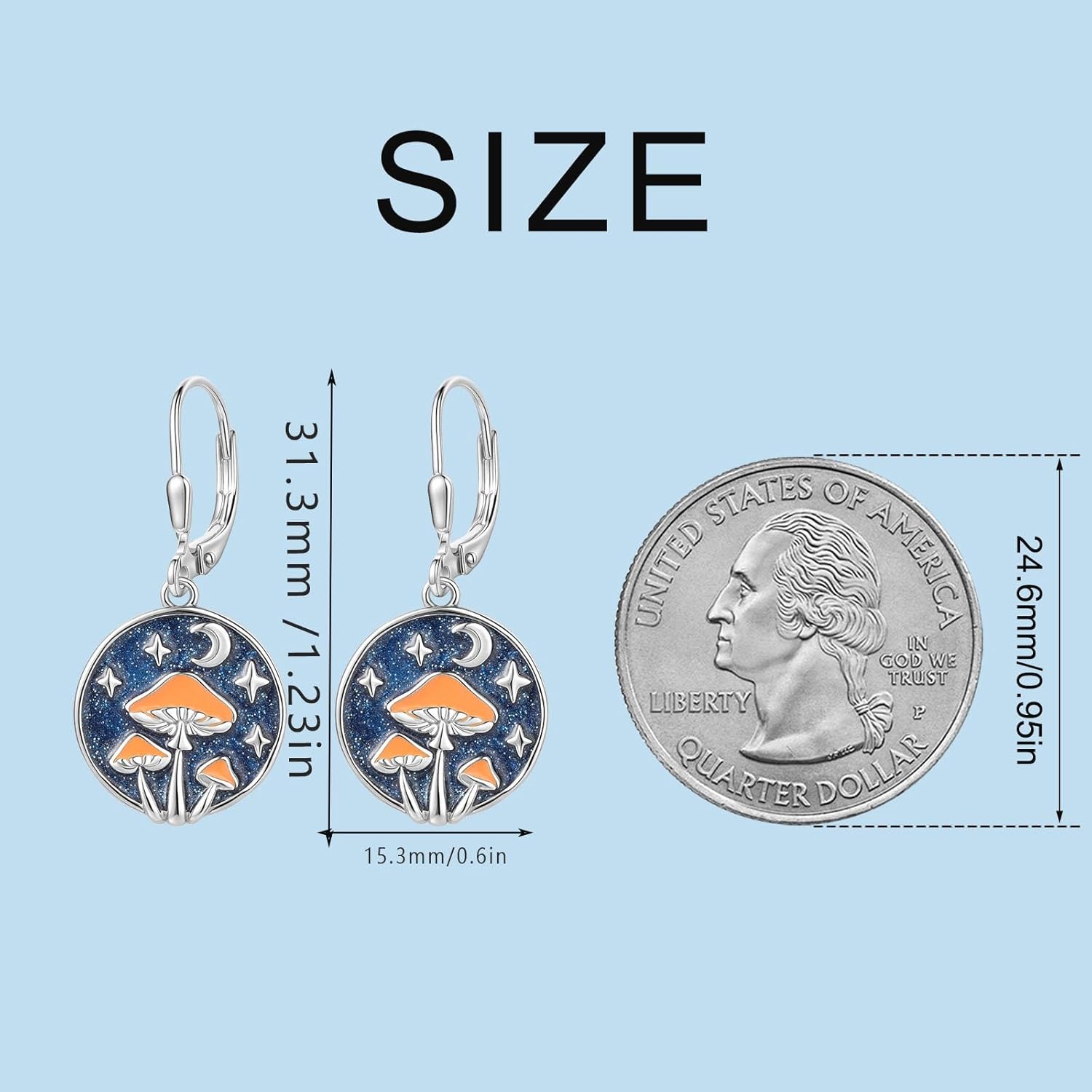 Mushroom Earrings Sterling Silver Celestial Moon and Star Dangles Orange Mushroom Jewelry Christmas Gifts for Women - Image 4