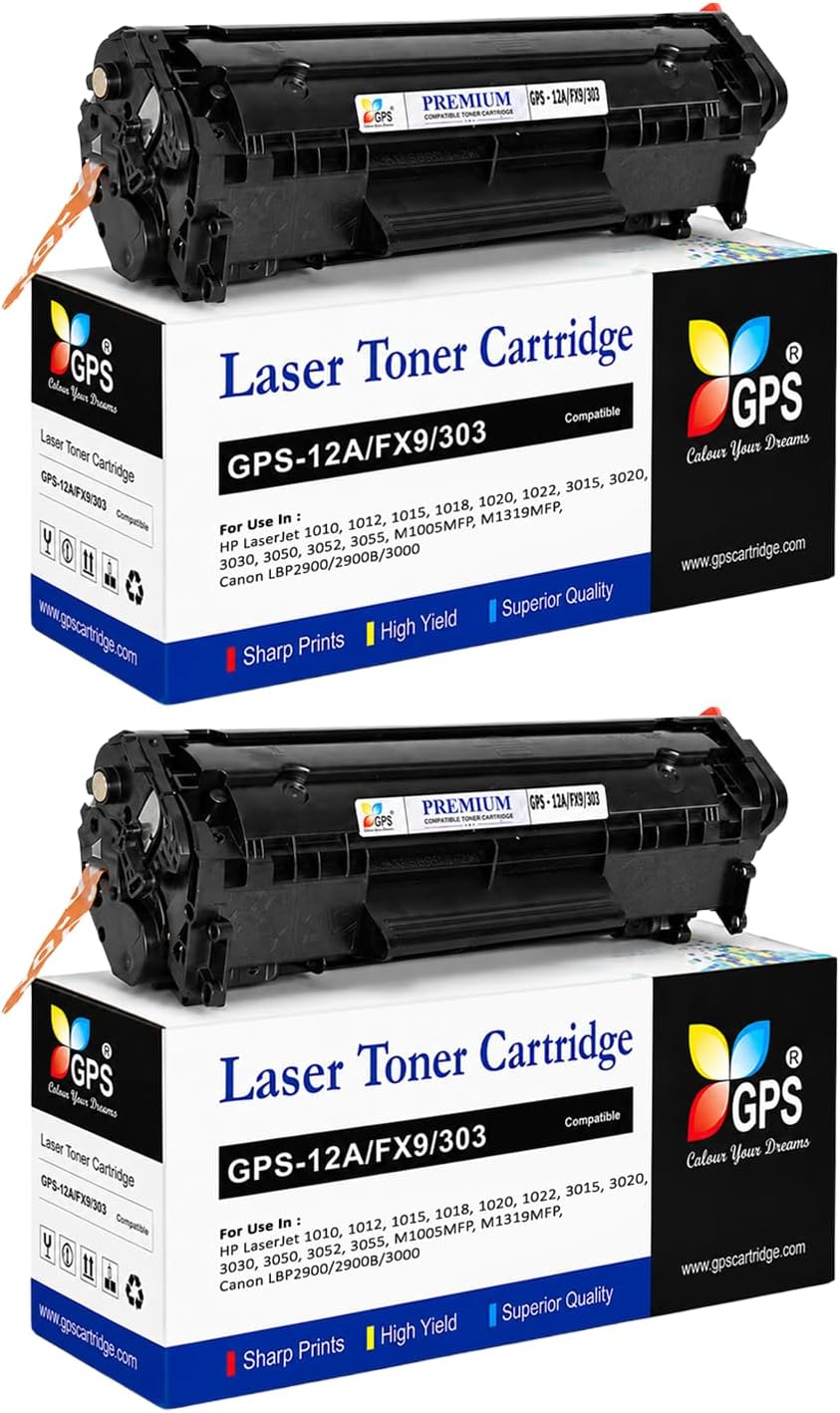GPS Colour Your Dreams Compatible 12A Toner Cartridge (Pack of 2) for HP LaserJet 1010, 1012, 1015, 1018, 1020, 1022, 3015, 3020, 3030, M1005, M1319f - High Yield Black Ink