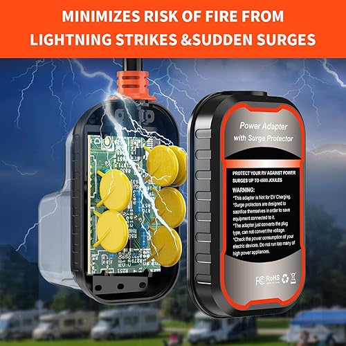 Miniatura 3 de EyGde Adaptador RV de 15 amperios a 30 amperios con protector de sobretensiones, enchufe NEMA 5-15P macho a TT-30R hembra, analizador de circuitos