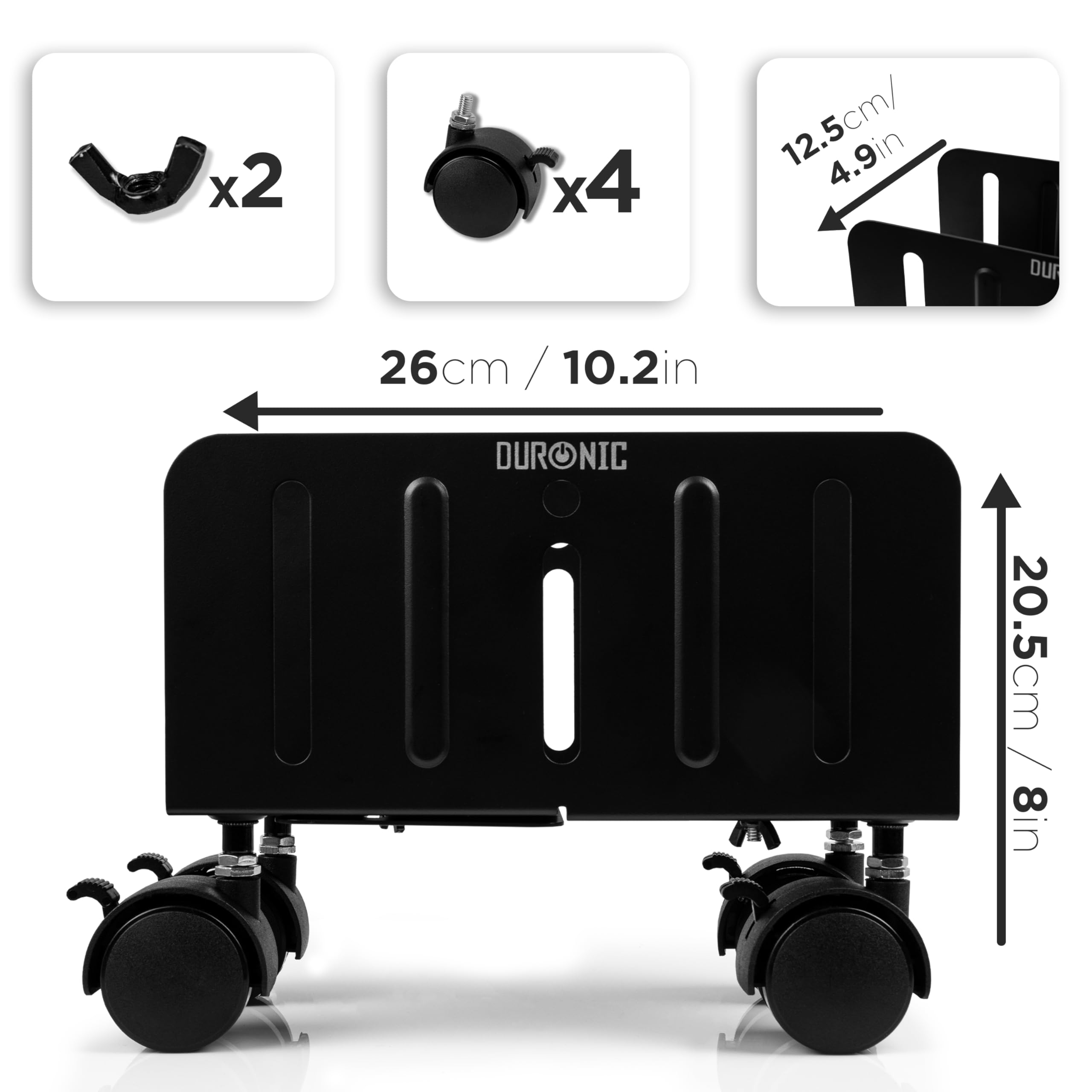 Duronic DMHD2 carrello per computer | Supporto per CPU con 4 rotelle | Regolabile | Compatibilità universale | Sostegno per torre sotto la scrivania | Rotelle bloccabili